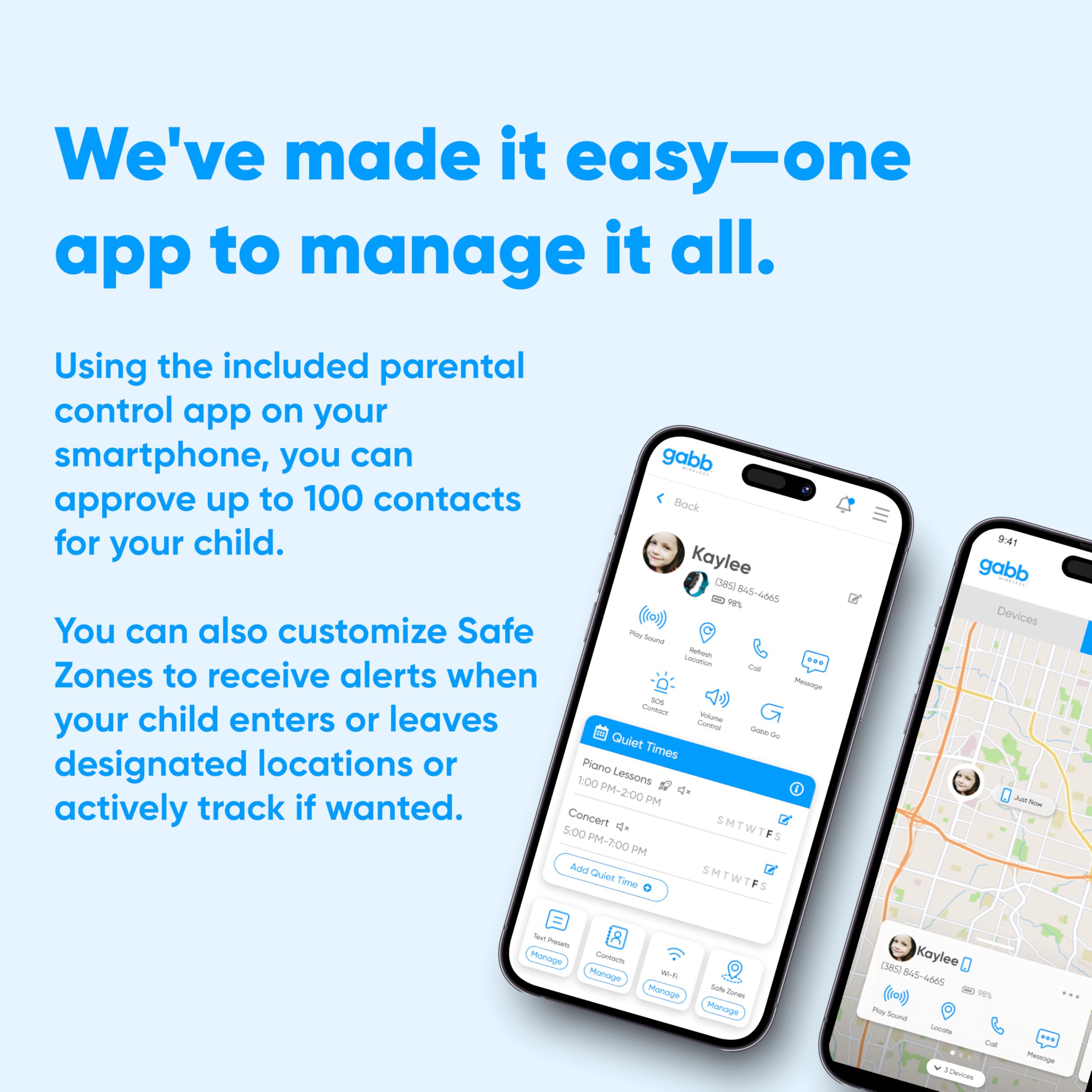 Gabb Watch 3e Kids GPS Tracker & Smart Watch - No Internet or Social Media, Parent-Controlled, Monthly Subscription - Perfect for School, Outdoor Activities & Child Safety (Silver)