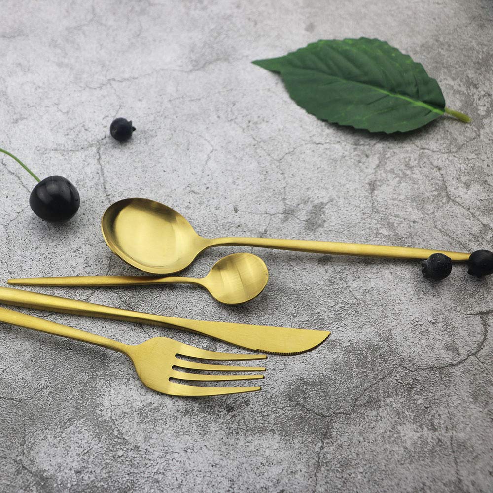 Premium 24-Piece Matte Gold Stainless Steel Flatware Set - Service for 6, Elegant Dinnerware Cutlery for Formal Dining & Special Occasions