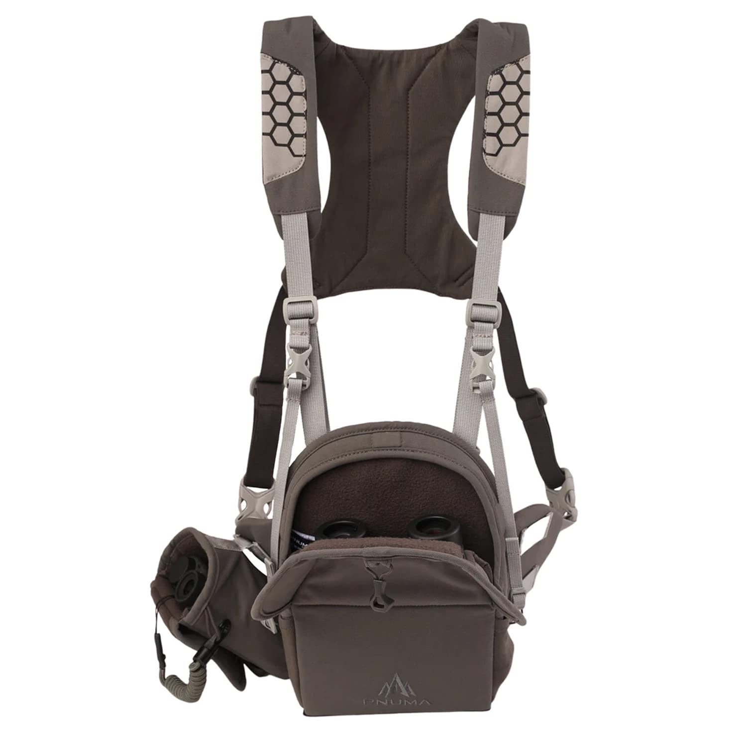 Pnuma Outdoors Bino+ Waterproof & Durable Binocular Harness - Adjustable Soft-Lined Tech Carrier for Hunting, Hiking & Outdoor Adventures (Fits Optics, Cameras & Electronics)