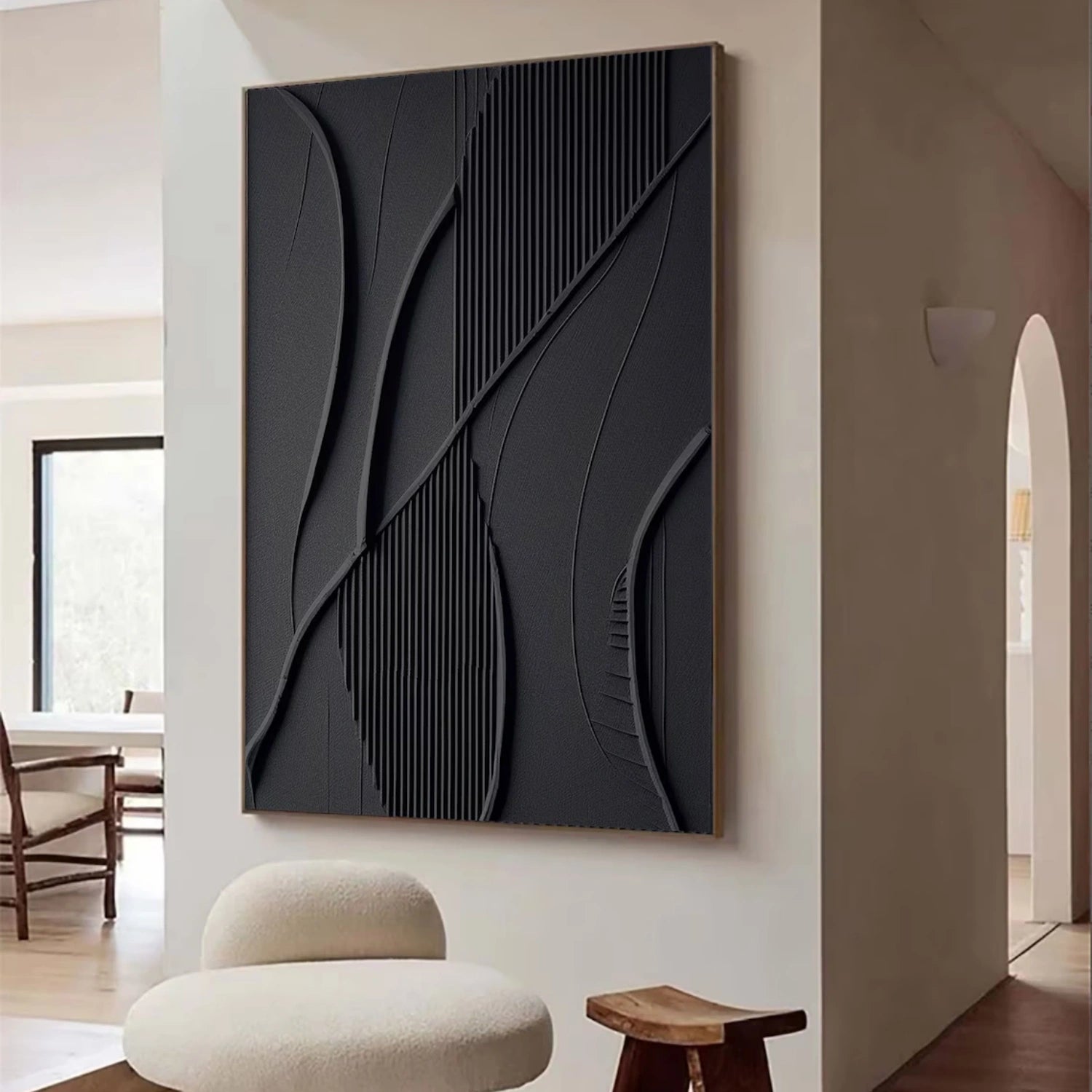 Black Minimalist Textured Abstract Wall Art Painting #MZ138 - Modern Home Decor for Living Room, Bedroom & Office