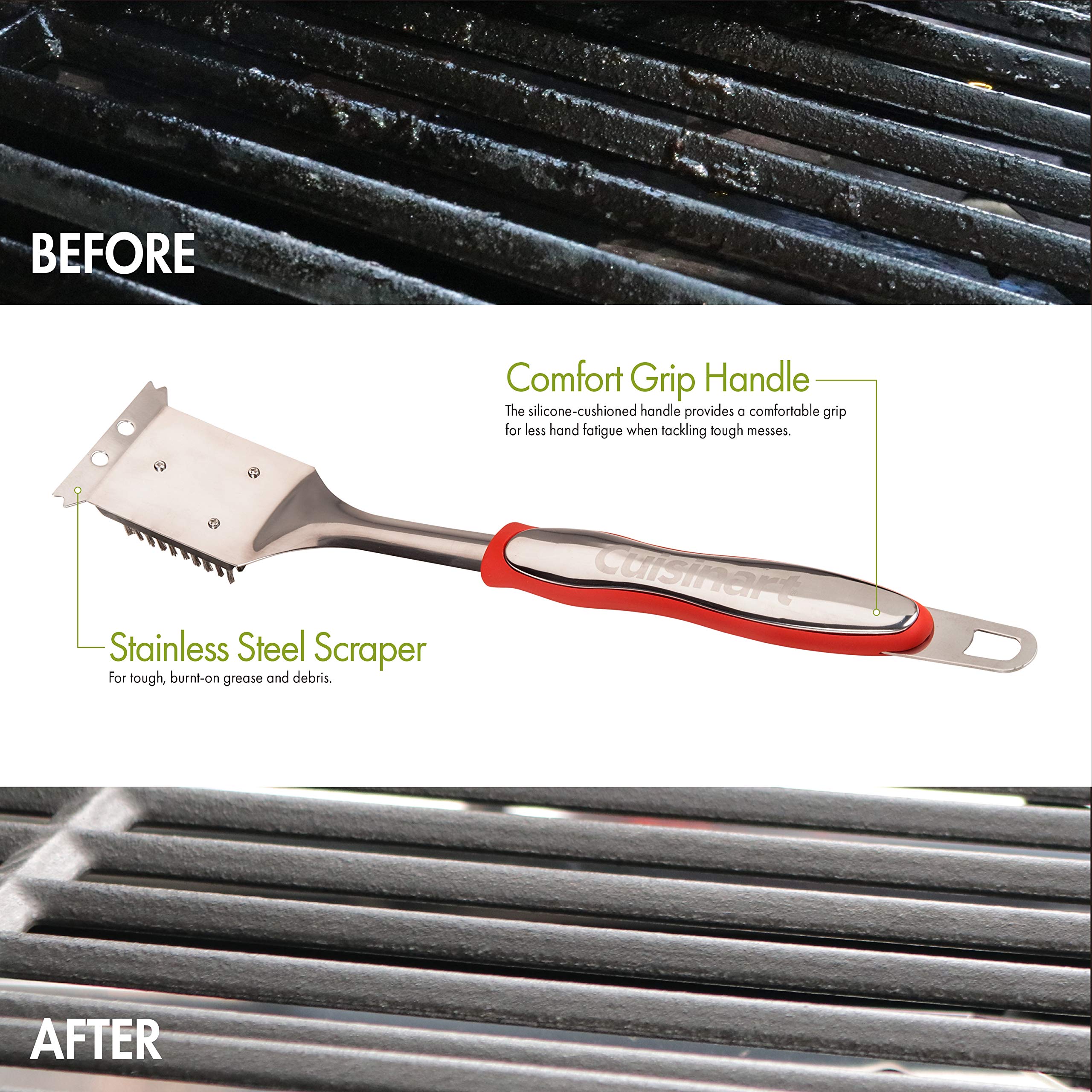 Cuisinart CCB-134 Comfort Grill Cleaning Brush - Heavy Duty Stainless Steel Bristles for BBQ, Griddle & Outdoor Cooking - Easy Grill Maintenance Tool