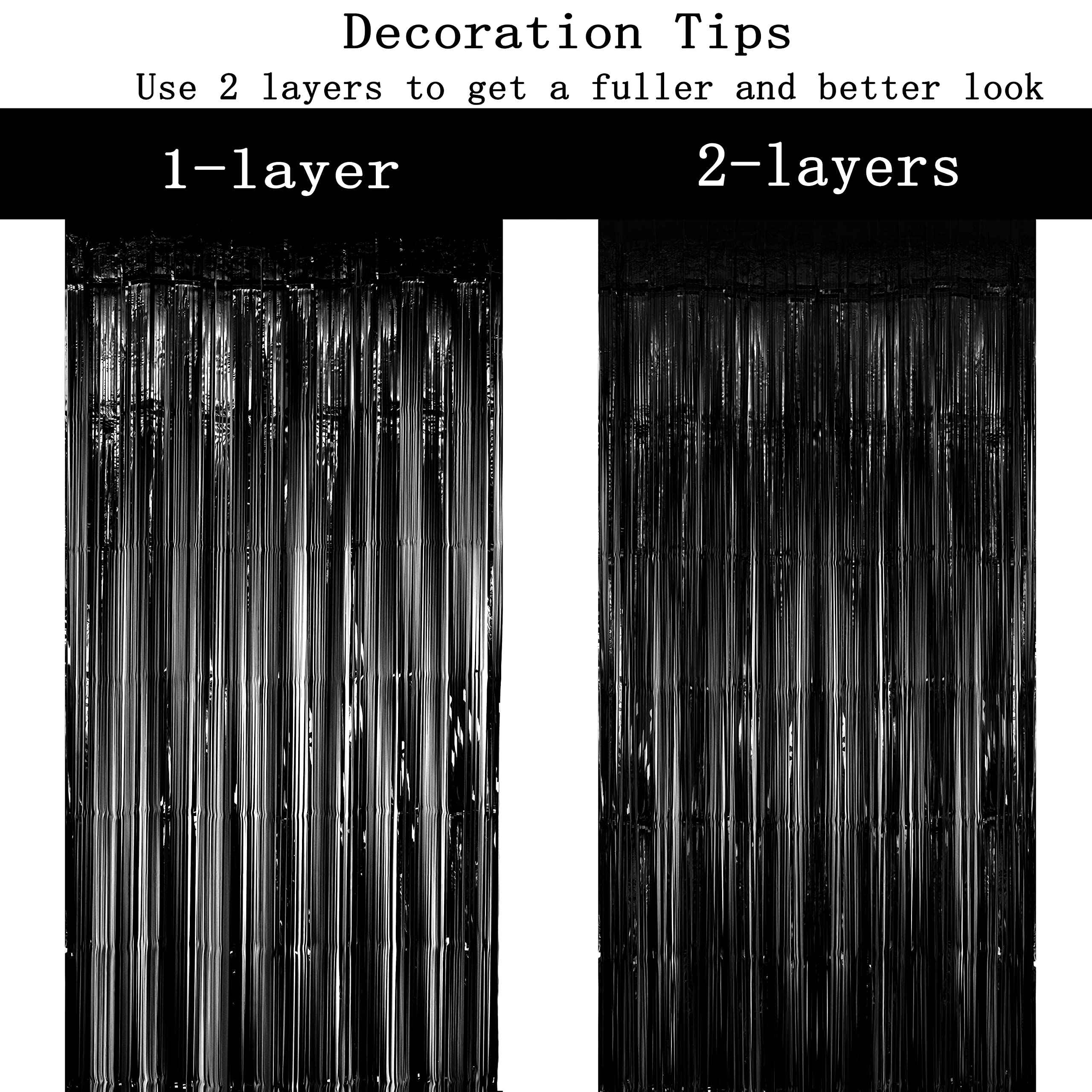 Hot Pink & Black Metallic Tinsel Foil Fringe Curtains - 4 Pack for Birthday, Graduation, Wedding, Bachelorette Party Decorations | Perfect for Photo Booth Backdrops, Bridal Showers, New Year's Eve & Carnival Celebrations