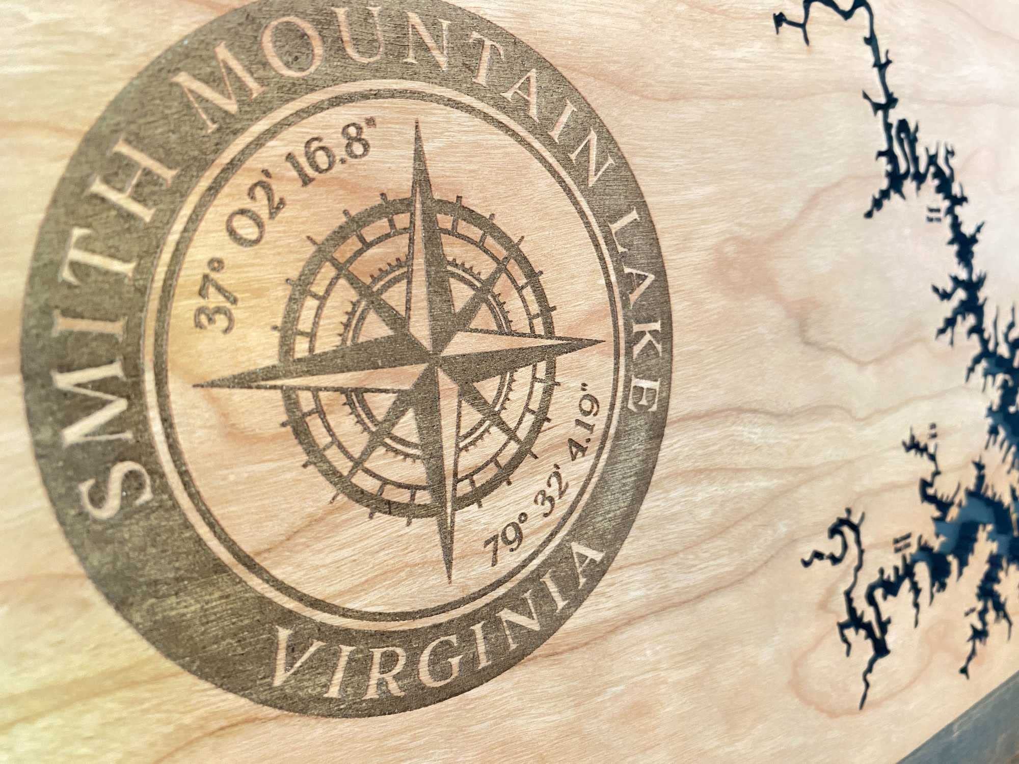 Custom Wooden Map of Smith Mountain Lake Virginia - Handcrafted Wood Wall Art - Unique Virginia Gift in Cherry Finish - Perfect for Home Decor, Office, or Cabin Wall Art