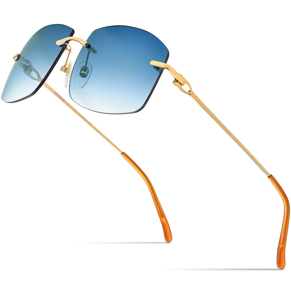 UV400 Oversized Rimless Rectangle Sunglasses for Men - Nylon Lens, Polarized, Lightweight & Stylish - Perfect for Driving, Outdoor Sports & Beach Activities
