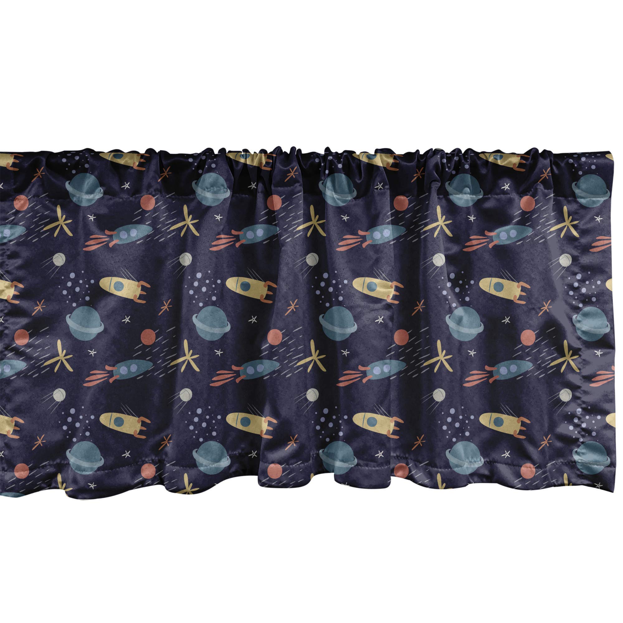 Ambesonne Alien Window Valance - Space Themed Curtain Valance with Stars, Rockets & Planets in Soft Colors | 54
