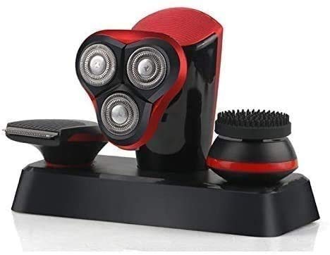 KouRy 3-in-1 USB Rechargeable Electric Head Shaver for Bald Men - Wet/Dry Rotary Shaver with Facial Brushes - Perfect for Travel, Gym & Daily Grooming Routine