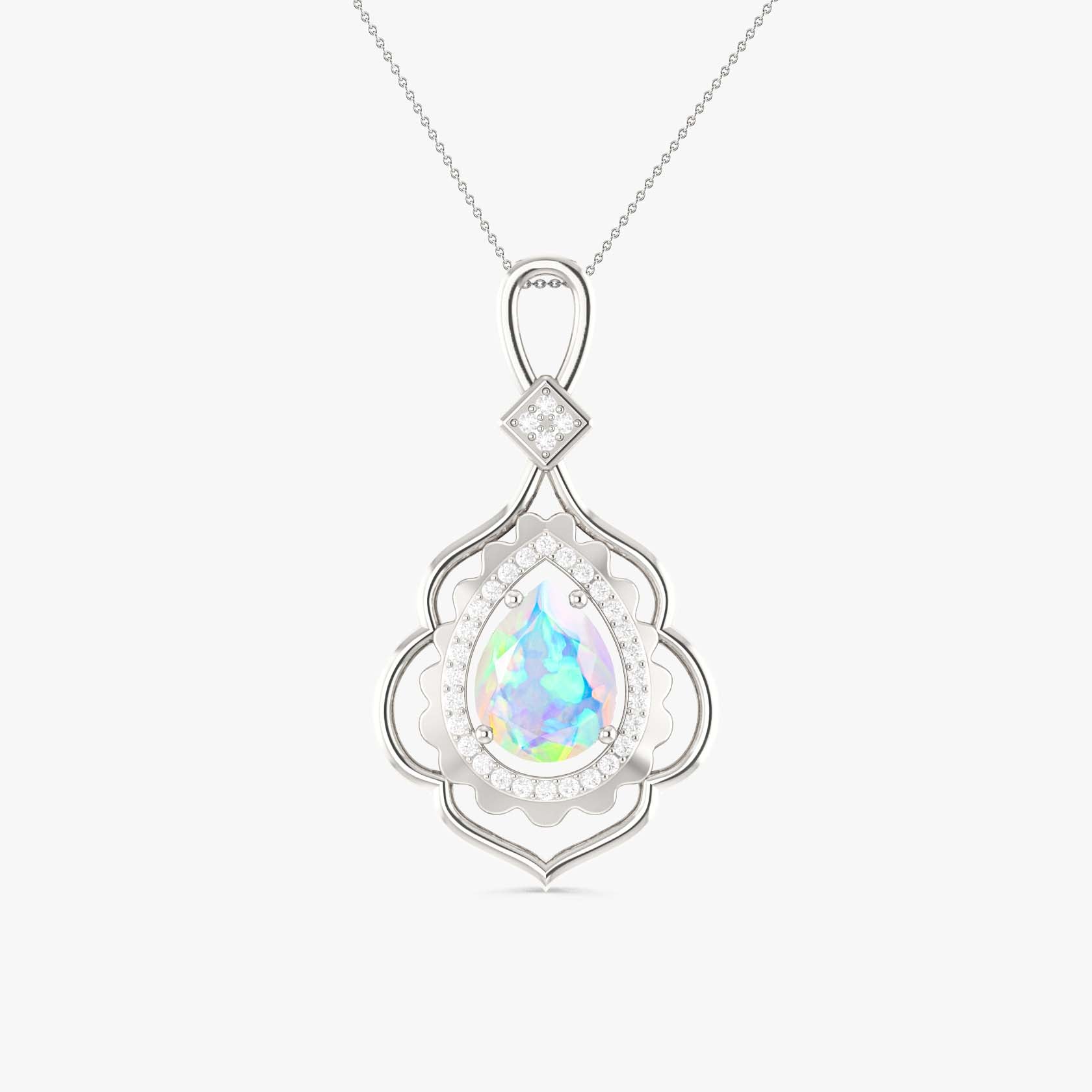 Natural White Opal Pear Stone Charm Pendant Necklace for Women - Elegant Jewelry Gift for Birthday, Anniversary & Special Occasions