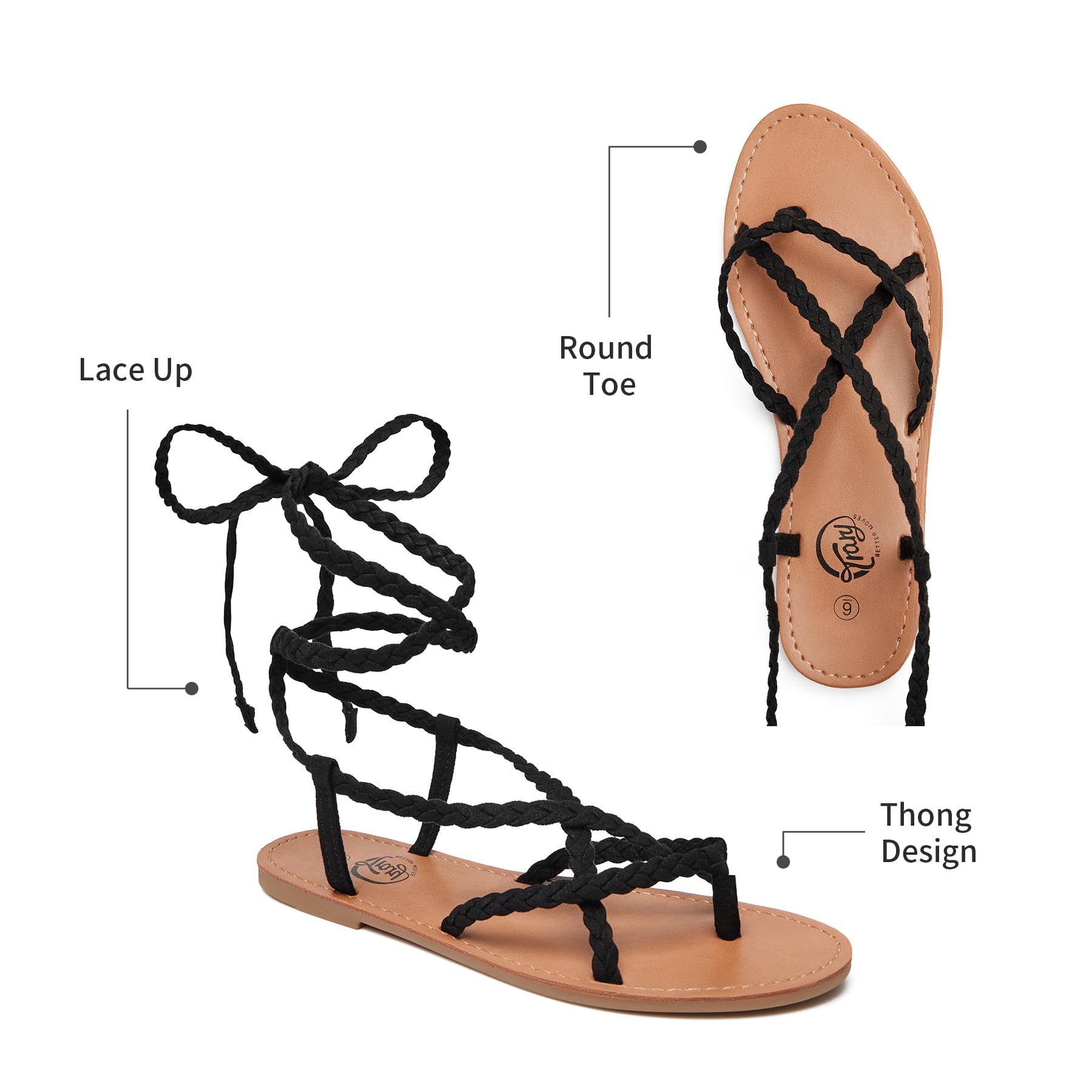 Women's Trary Lace-Up Gladiator Sandals - Open Toe Flat Dressy Summer Sandals for Beach & Casual Wear 2023 | Perfect for Outdoor, Vacation & Boho Style Outfits