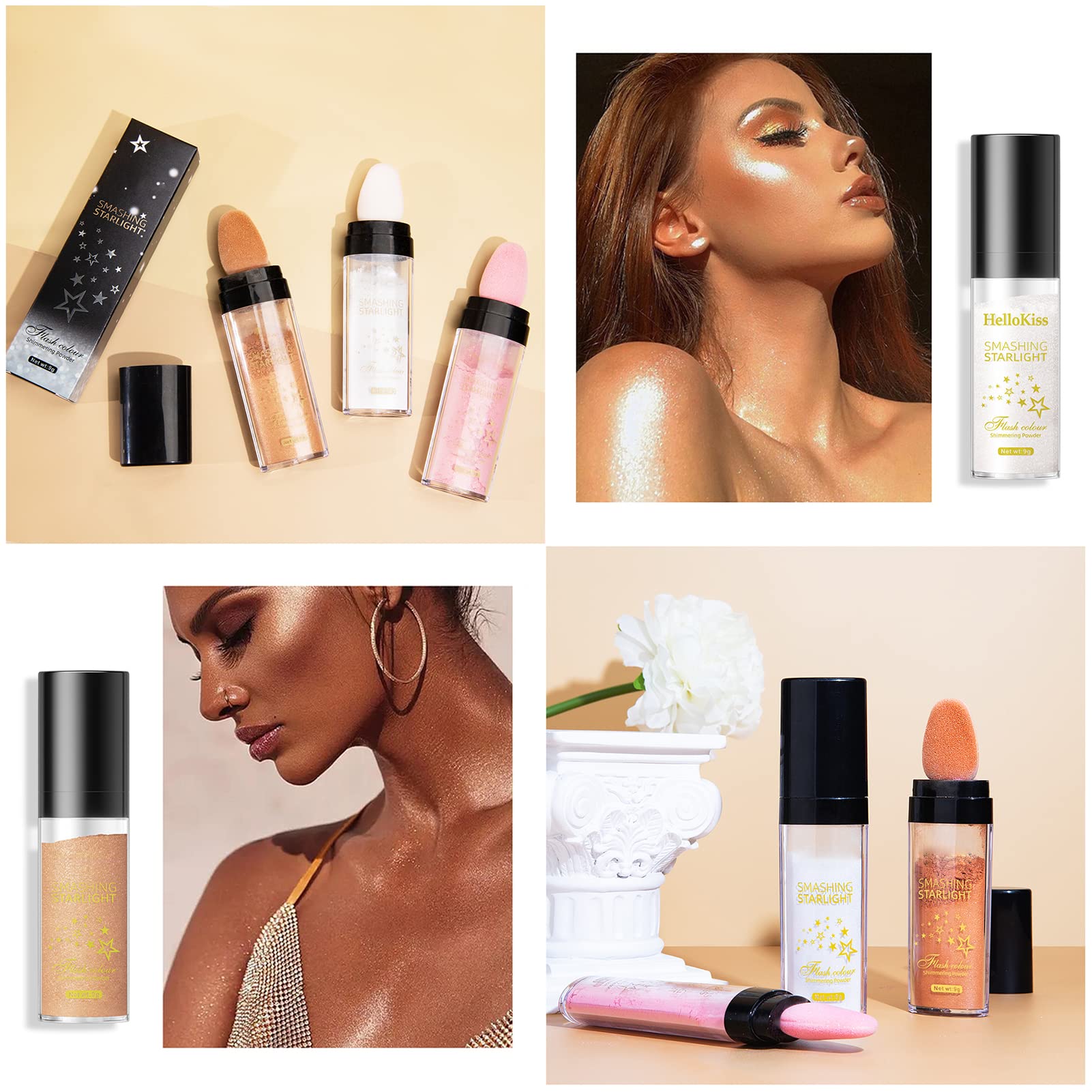 AONAT Highlighter Powder Stick - Shimmer Glitter Body & Hair Makeup for Face, Eyes, Lips - Perfect for Festival, Party, Cosplay & Special Occasion Makeup (01-White)