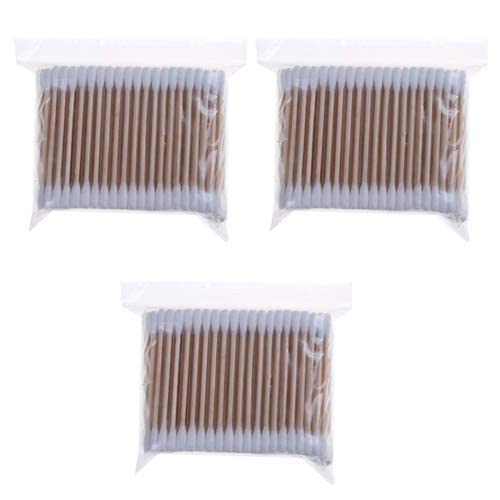 Natural Cotton Swabs with Wooden Stick - Double Head Tips for Ear Cleaning & Makeup (3-Pack) - Gentle & Safe for Sensitive Skin, Perfect for Personal Hygiene, Beauty & First Aid Kits