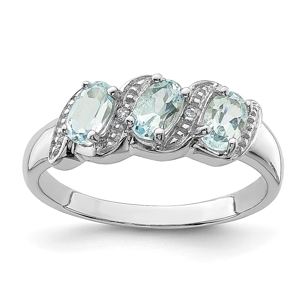 925 Sterling Silver Aqua Diamond Band Ring for Women - Dainty Gemstone Jewelry Gift for Her, Perfect for Anniversaries, Birthdays & Special Occasions