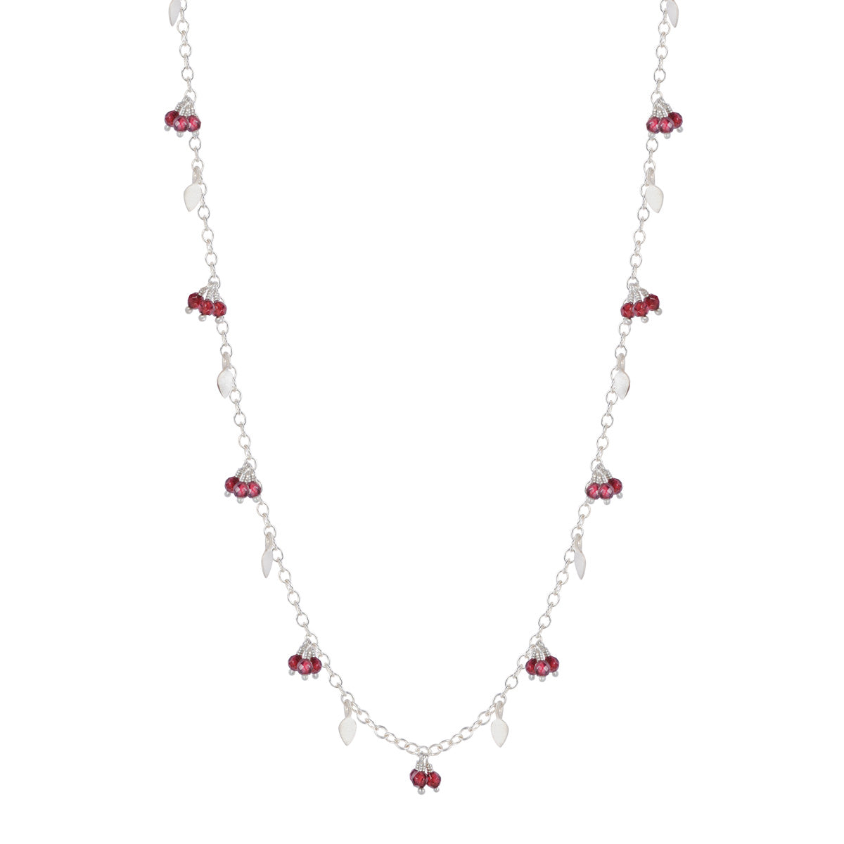 Elegant Sterling Silver Tiny Petal Chain Necklace with Genuine Garnet Gemstone | Perfect for Women's Everyday Wear, Gift Giving & Special Occasions
