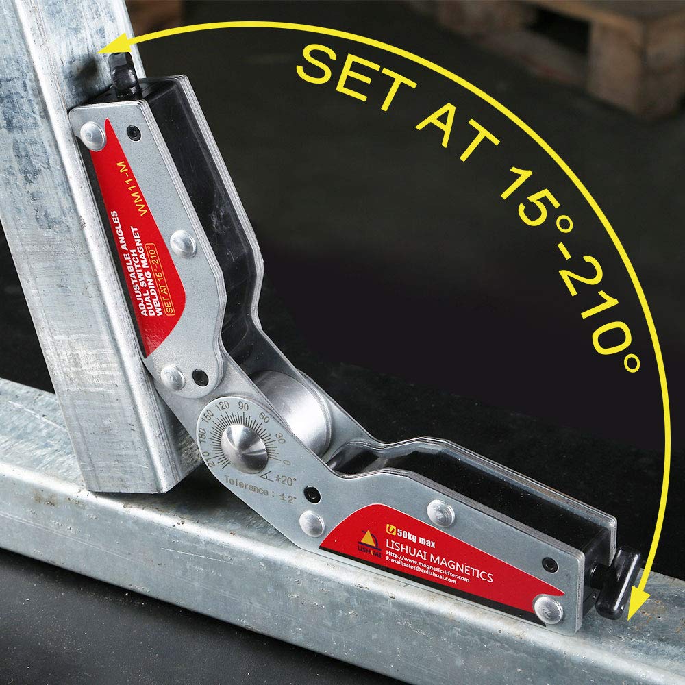 Adjustable Angle Dual Switch Welding Magnet - On/Off Neodymium Magnetic Clamp (15-210°) WM11-M - Perfect for Metal Fabrication, Welding Projects & DIY Metalworking