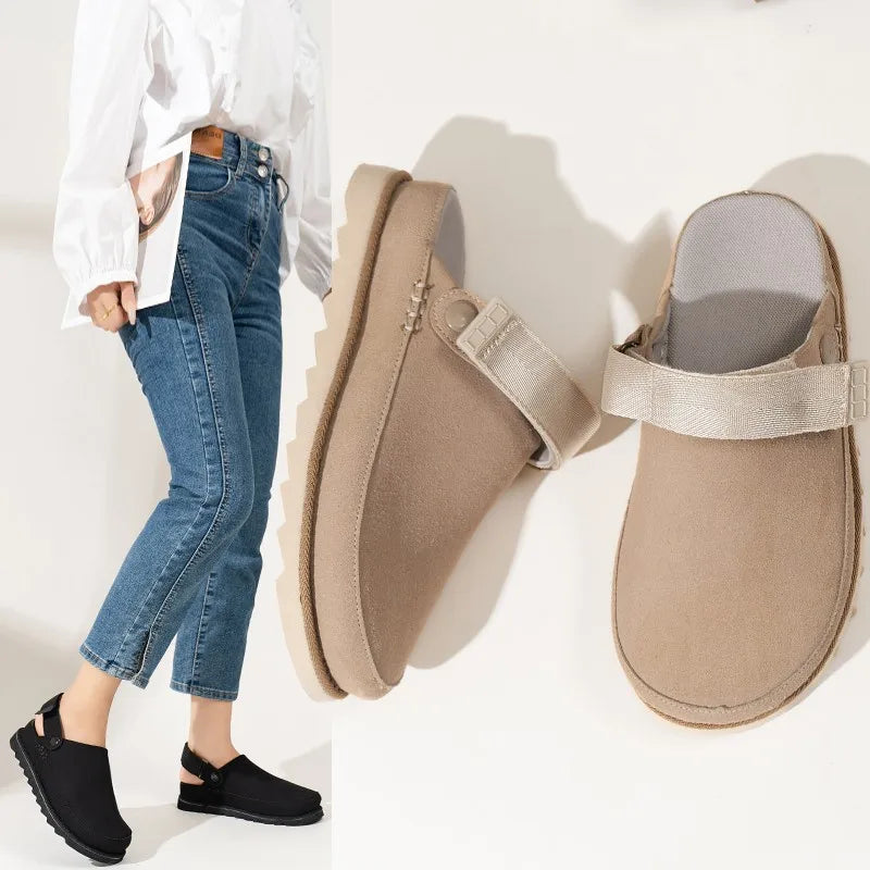 Women's Suede Mules Slippers with Cork Insole & Arch Support - Comfortable Clogs Sandals for Outdoor, Beach, Home Wear - Fashionable Slip-On Shoes for Walking & Relaxation