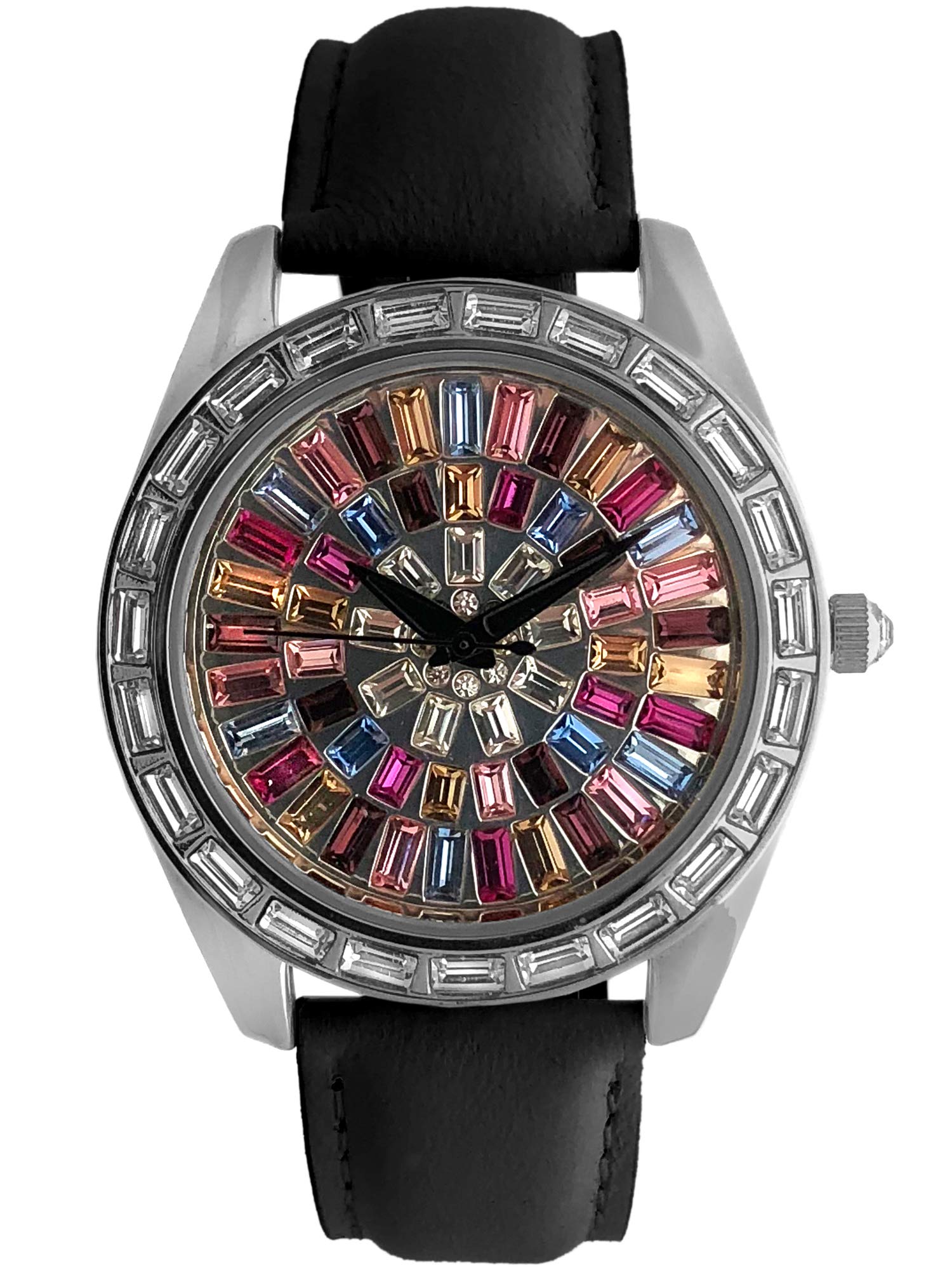 Peugeot Women's Kaleidoscope Watch - Elegant Crystal Bezel & Genuine Leather Strap Band, Fashionable Ladies Wristwatch for Office, Party & Everyday Wear