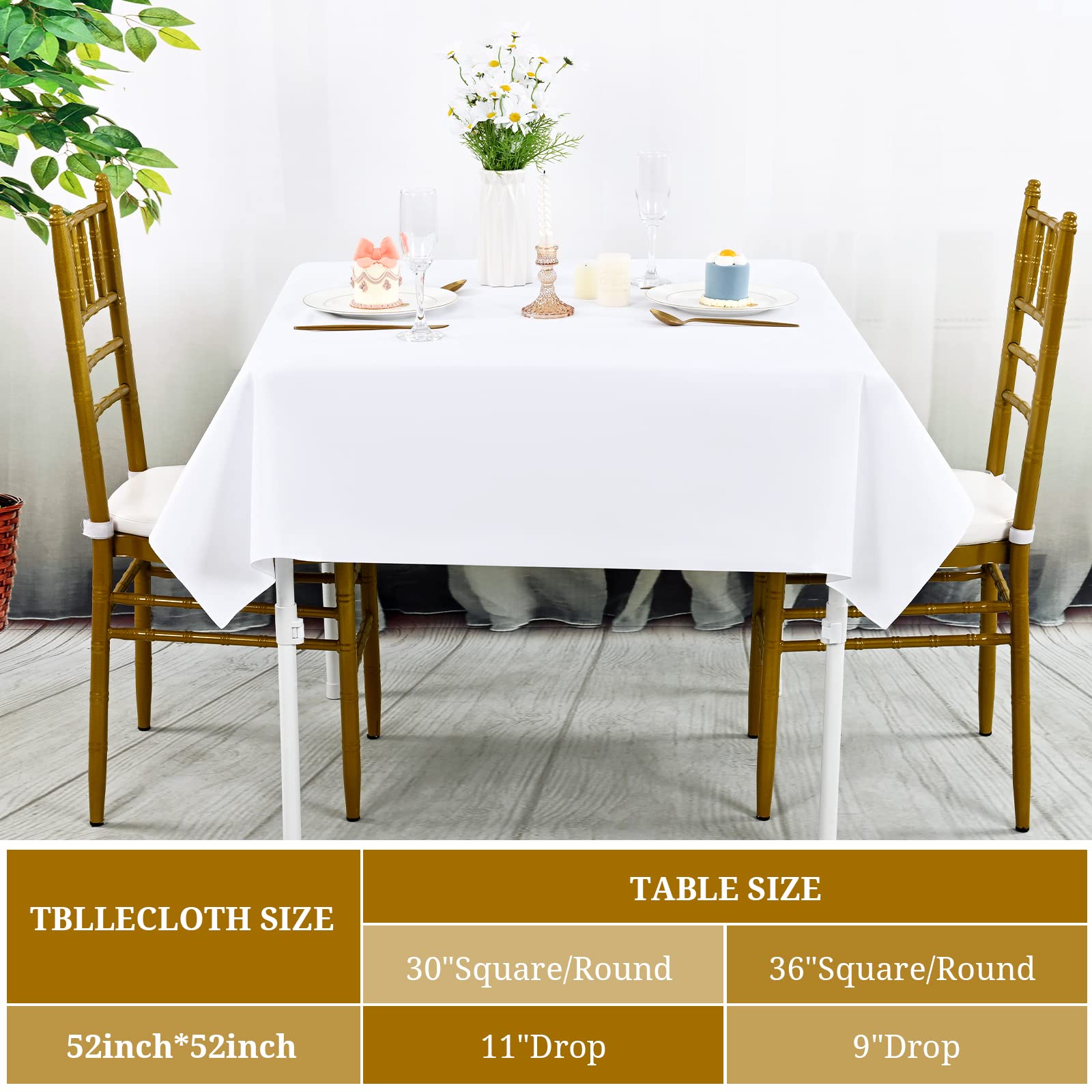 8 Pack White Square Tablecloth 52x52 Inch - Stain & Wrinkle Resistant Washable Polyester Table Cover for Wedding, Buffet, Party Decor - Elegant Dining Table Linens for Home & Restaurant Use