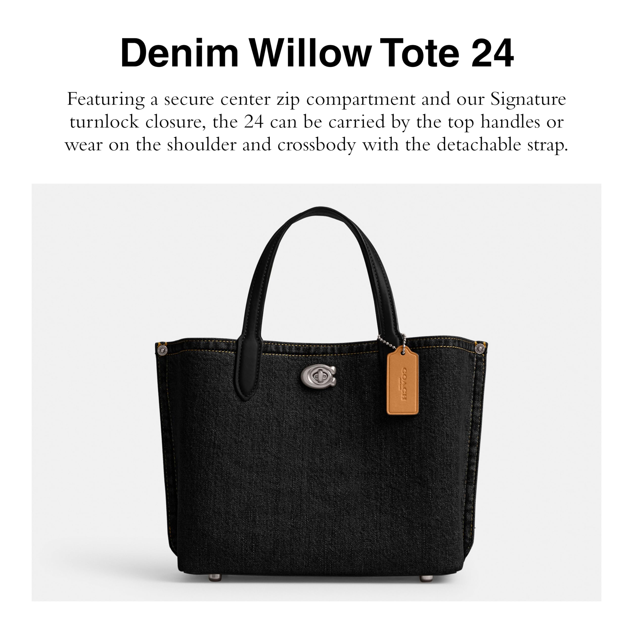 Coach Women's Denim Willow Tote 24 - Stylish Designer Handbag for Work, Travel & Everyday Use | Premium Blue Denim Shoulder Bag | Perfect Gift for Women