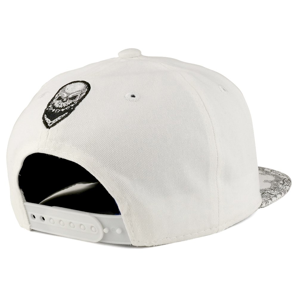 Trendy Skull Bandana Embroidered Paisley Print Flatbill Cap - Stylish Unisex Adjustable Baseball Hat for Men & Women - Perfect for Outdoor Activities, Concerts, and Streetwear Fashion