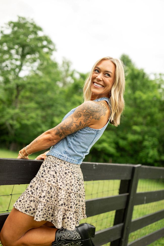 Floral Mini Skort - Black & Tan Rachelle Skirt by Holley Gabrielle X Pink Lily | Perfect for Summer Outfits, Beach Vacations & Casual Chic Style