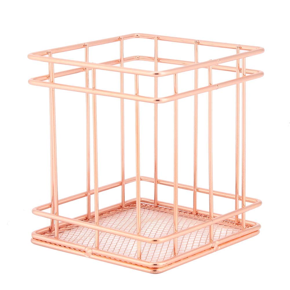 Rose Gold Iron Storage Basket - Small Makeup Organizer & Desktop Decor Box (10x9cm) - Perfect for Jewelry, Office Supplies & Bathroom Essentials