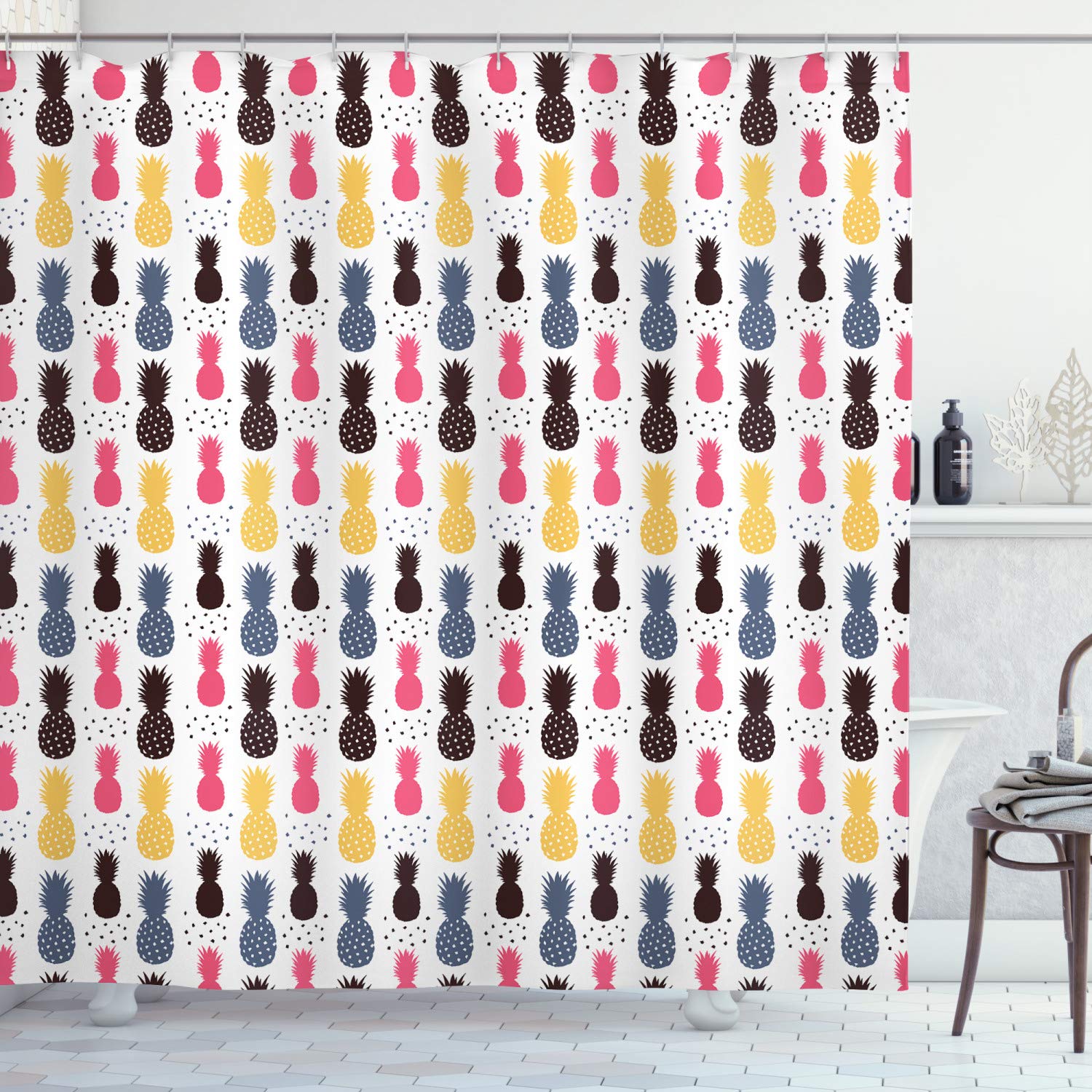 Ambesonne Tropical Pineapple Shower Curtain - Exotic Jungle Fruits Print, Waterproof Fabric Bathroom Decor with Hooks, 69