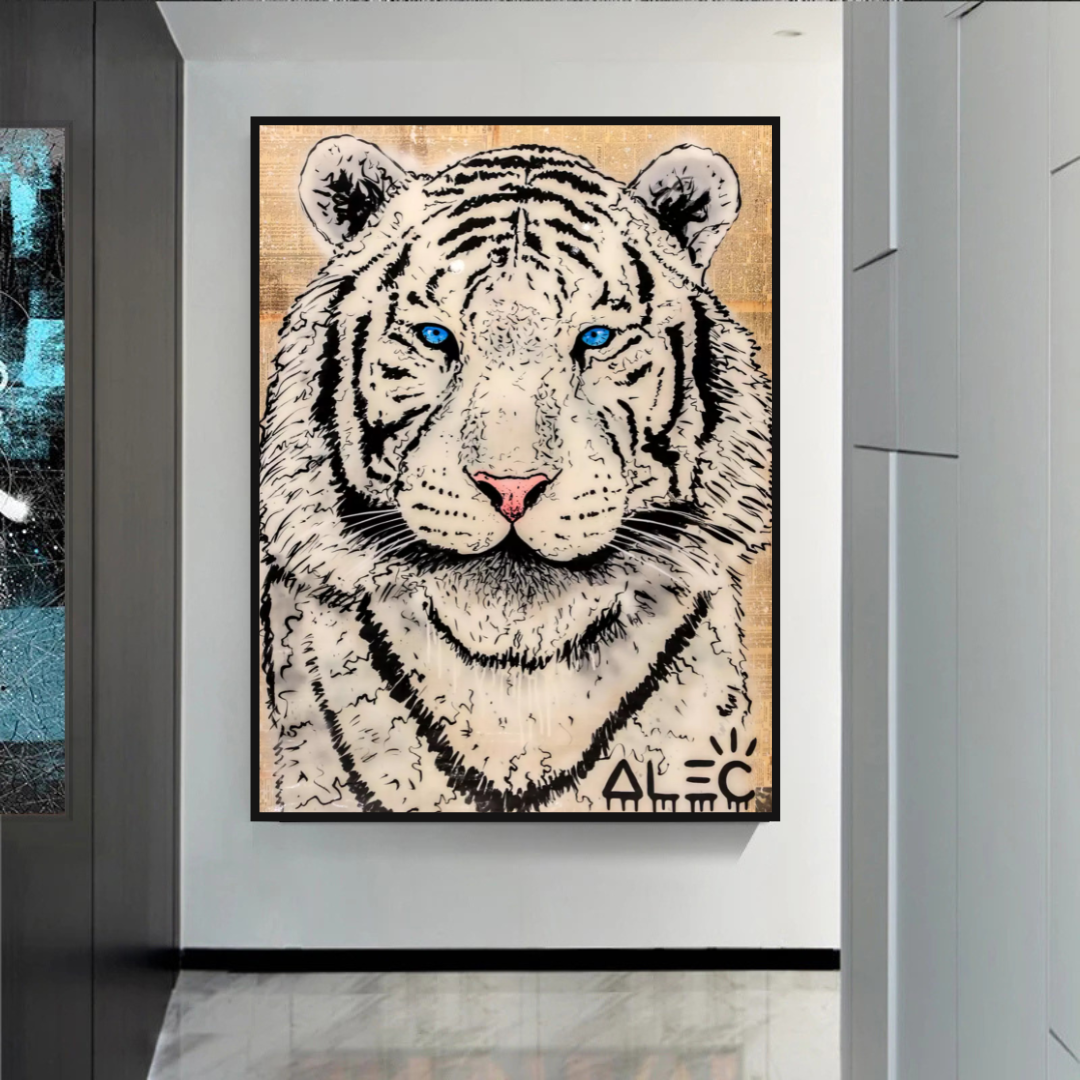 White Tiger Poster - Stunning Wildlife Art Print of Majestic White Tigers for Home & Office Decor | Perfect for Living Room, Bedroom, or Office Wall Art