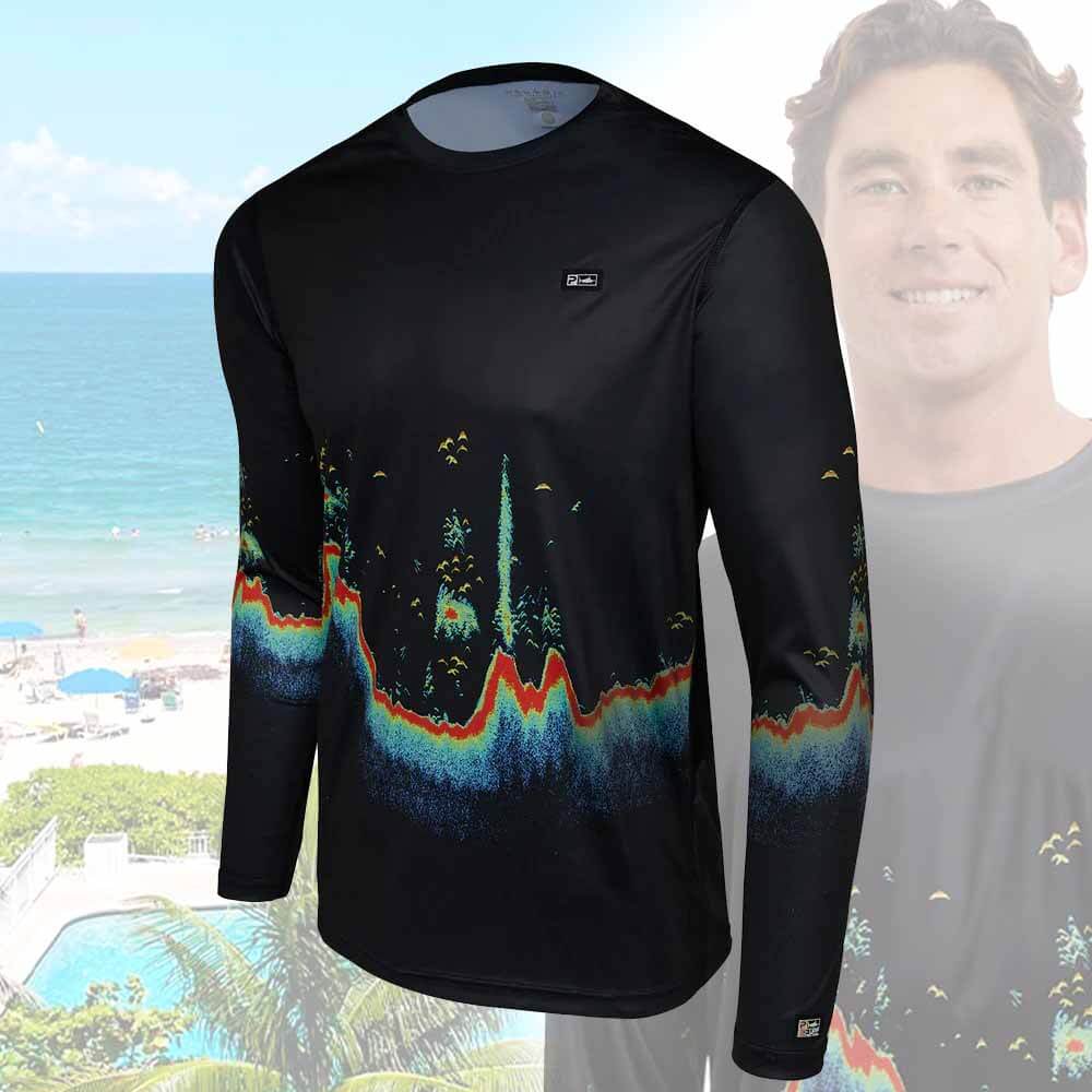 Pelagic Vaportek LS Black Sonar Performance Fishing Shirt - Lightweight, Quick-Dry & UV Protection for Saltwater & Freshwater Anglers