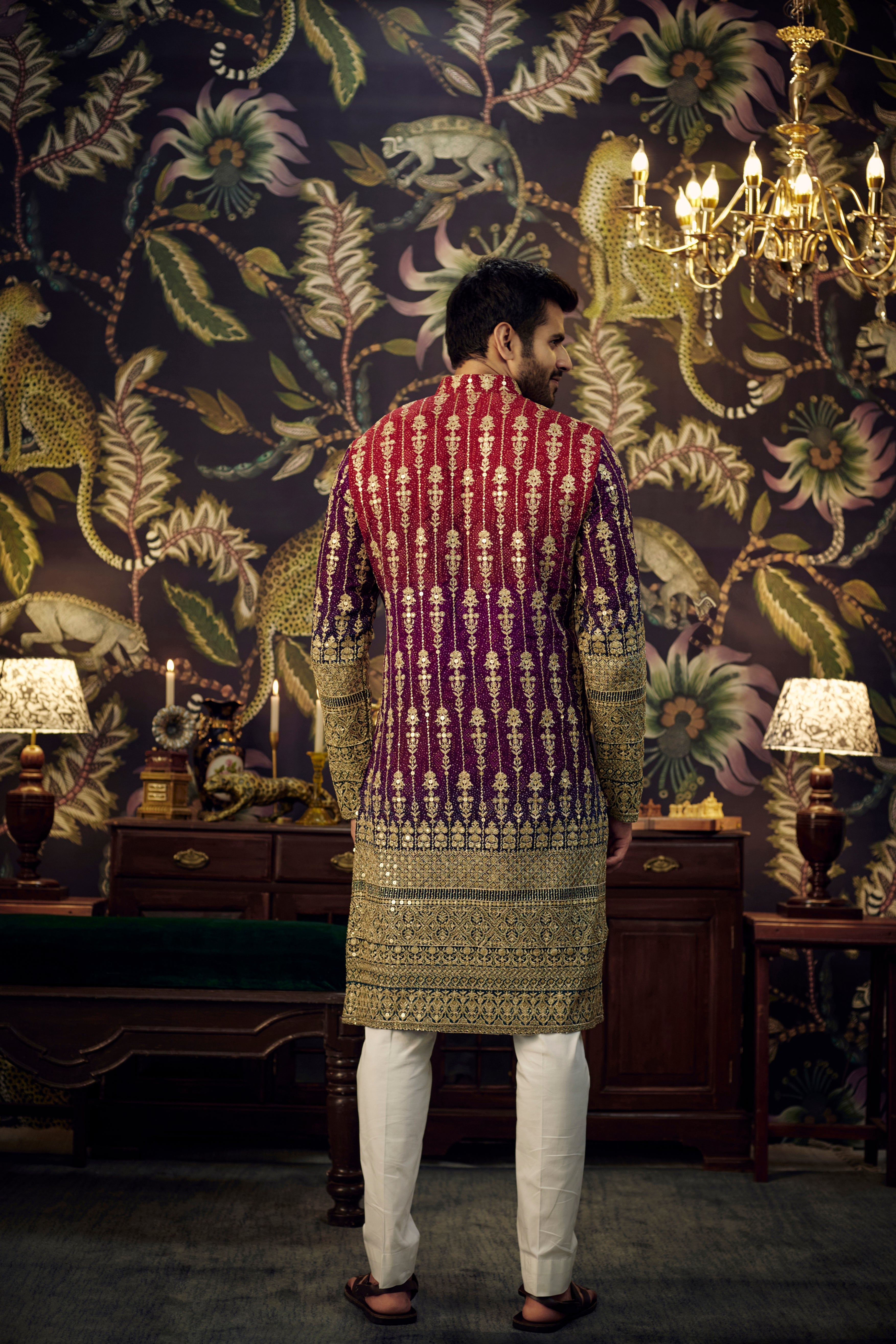 Elegant Maroon Purple Ombre Graded Kurta with Intricate Gota Embroidery - Perfect for Festivals, Weddings & Ethnic Fashion