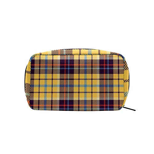 Stylish Yellow & Blue Plaid Tartan Makeup Bag – Portable Travel Train Case & Toiletry Organizer for Women | Multifunctional Cosmetic Storage Pouch | Perfect for Travel, Gym & Daily Essentials