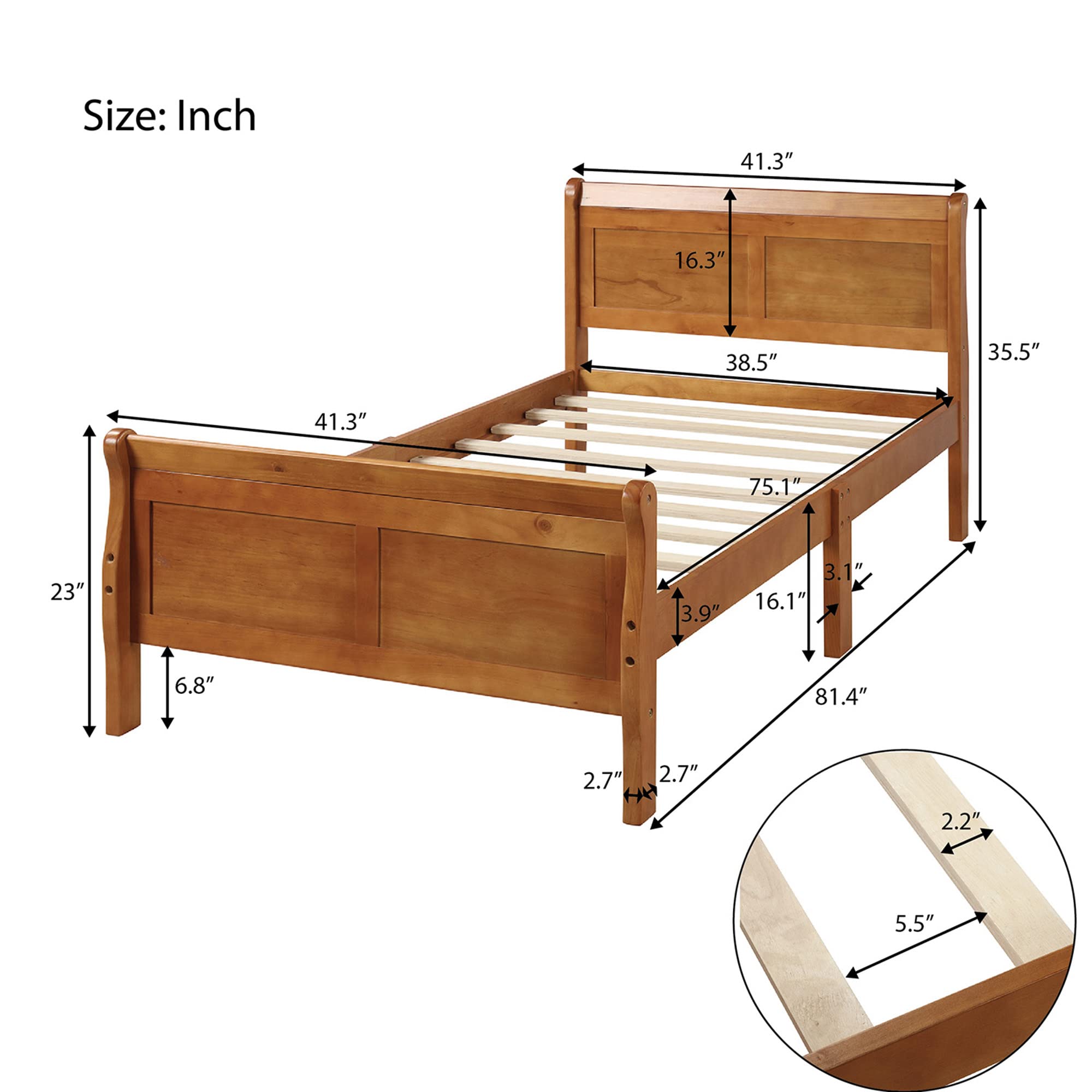 Merax Solid Wood Twin Bed Frame with Headboard & Footboard - Sturdy Wood Slat Support, Oak Finish - Perfect for Kids' Rooms, Guest Bedrooms & Small Spaces