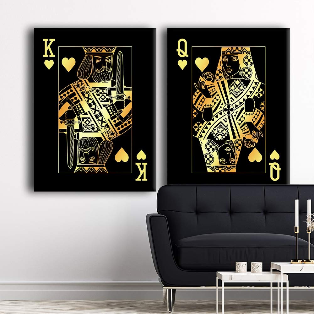 Imperial Set - King & Queen of Hearts Playing Cards Gold, Classic, Platinum Canvas Print Art - Premium Home Décor Wall Art - Ready to Hang - Made in USA (30x45 Inches) - Perfect for Game Rooms, Living Rooms, and Gift Ideas