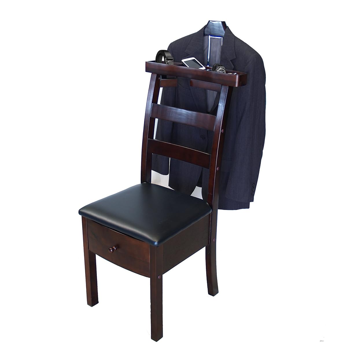 ZCXBHD Gentleman's Valet Chair - Wooden Suit Stand for Men & Women with Drawer & Trouser Bar - Entryway, Office & Living Room Clothes Valet Organizer - Perfect for Suit Storage & Wardrobe Organization