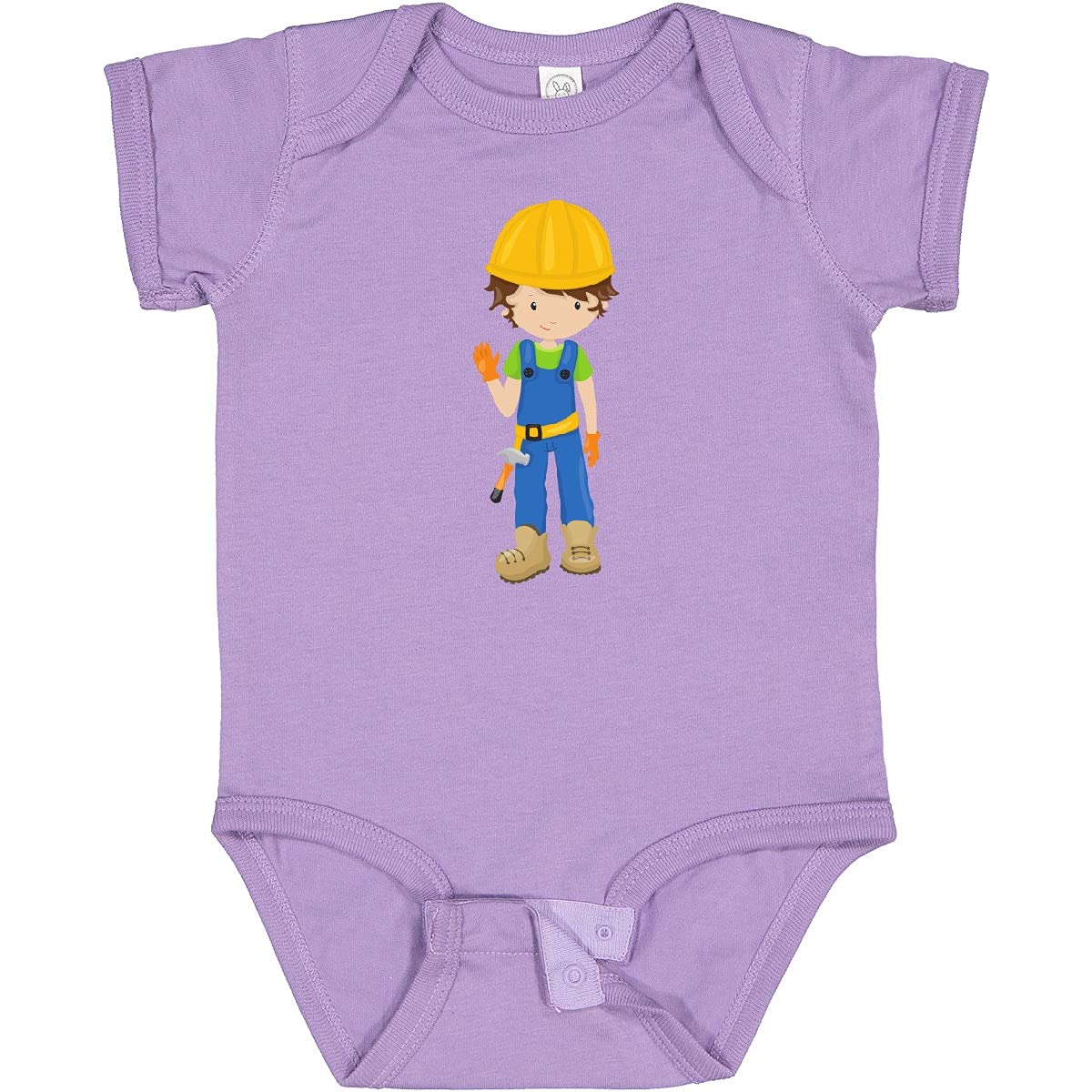 Inktastic Construction Worker Baby Bodysuit - Cute Brown Hair Boy with Hammer Design - Perfect for Construction Themed Parties & Playdates