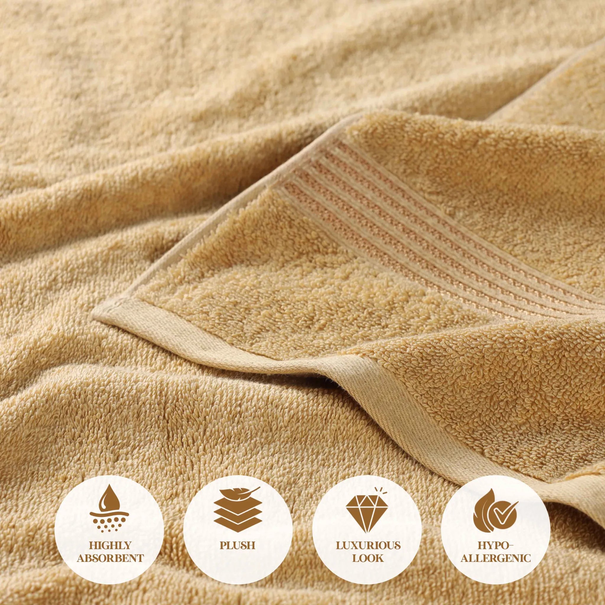 Premium 100% Egyptian Cotton Plush Hand Towels - Ultra Soft & Absorbent Bath Towel Set of 8 for Bathroom, Kitchen & Spa Luxury (24x16 Inches)