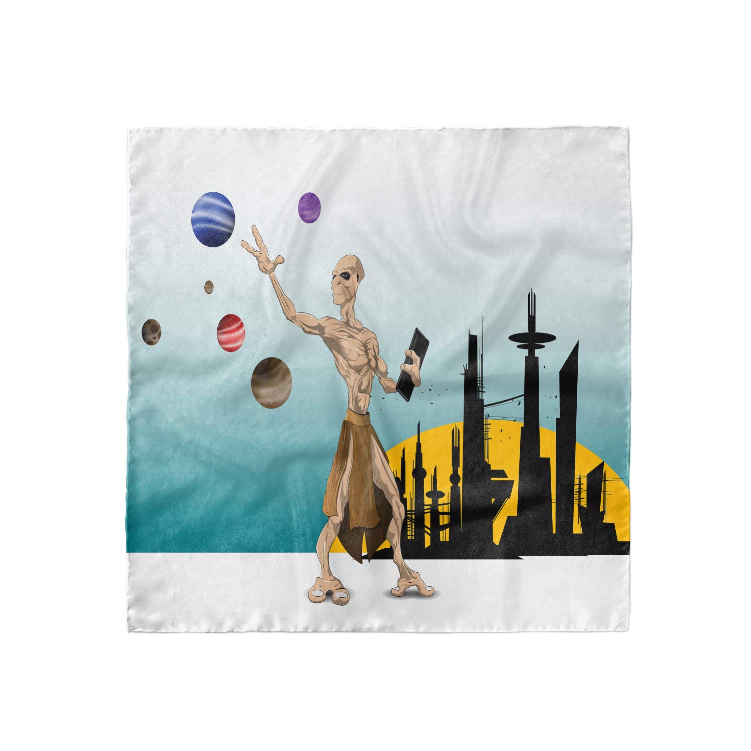 Ambesonne Cartoon Hair Scarf with Alien Planets Galaxy Print - Stylish Head Wrap for Women, Perfect for Cosplay, Themed Parties & Everyday Fashion Accessory