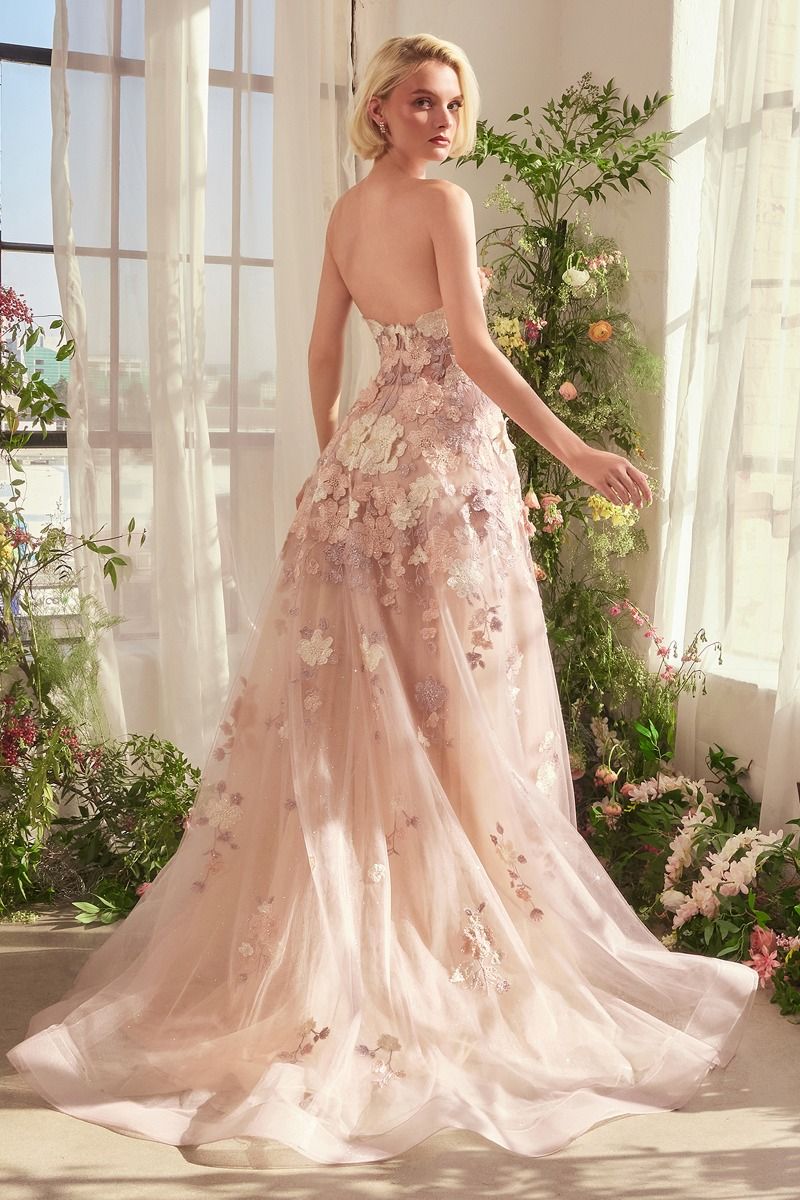 Andrea & Leo A1453 Spring Floral Appliqué A-Line Gown - Elegant Wedding, Prom & Formal Evening Dress for Women
