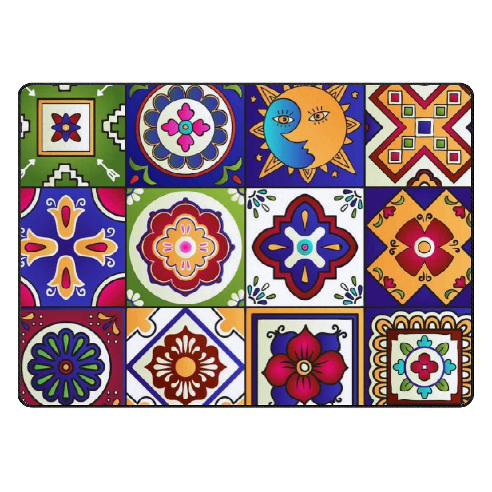 Large Non-Slip Mexican Pattern Area Rug 72x48 Inch - Soft Floor Carpet for Living Room, Bedroom, Nursery & Playroom - Perfect for Yoga, Kids Play Area and Home Decor