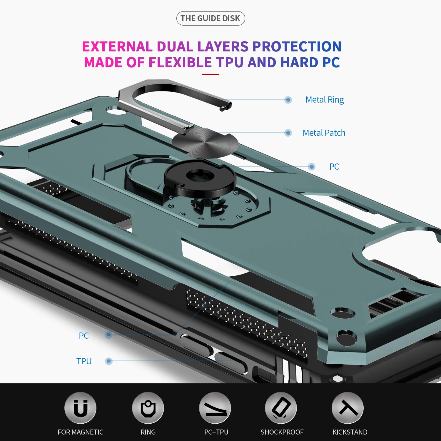 Military-Grade Shockproof iPhone 11 Pro Max Case with Tempered Glass Screen Protector [2 Pack] - Green Heavy Duty Phone Cover with Ring Kickstand for Apple iPhone 11 Pro Max 6.5 Inch | Perfect for Outdoor Activities, Work & Travel Protection