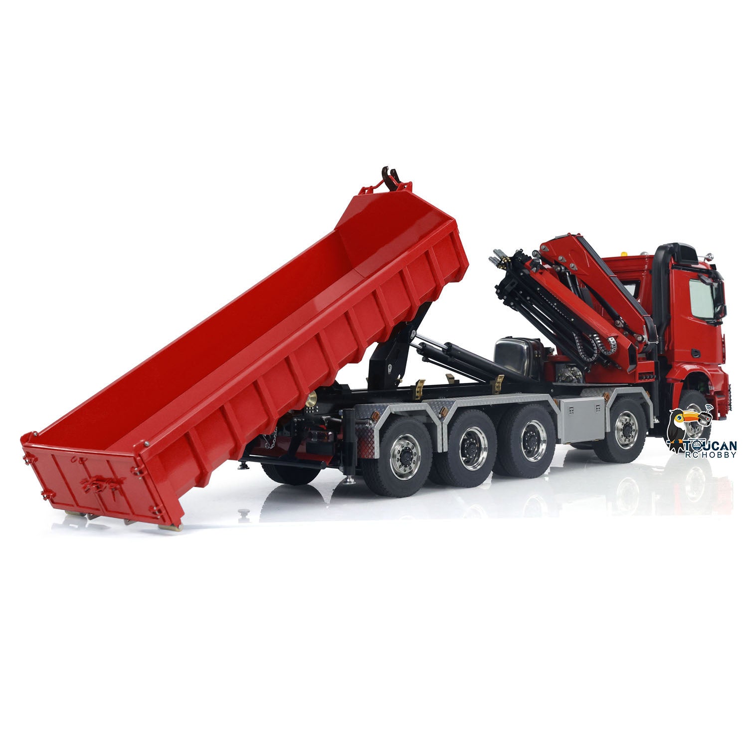 1/14 Scale 10x10 RC Hydraulic Crane Dump Truck - Remote Control Full Dumper Lorry with U-Shaped High Standard Bucket & Timber Flatbed - Perfect for Construction Site Play, Collecting, and RC Hobby Enthusiasts