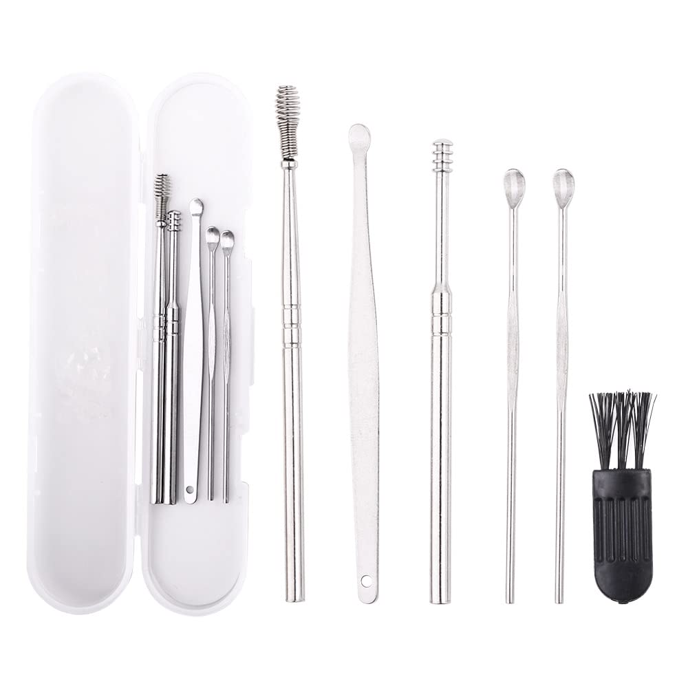 6Pcs Ear Wax Removal Kit with Cleaning Brush & Storage Box - Gentle Ear Curette & Wax Pickers Set for Safe Ear Cleaning at Home or Travel