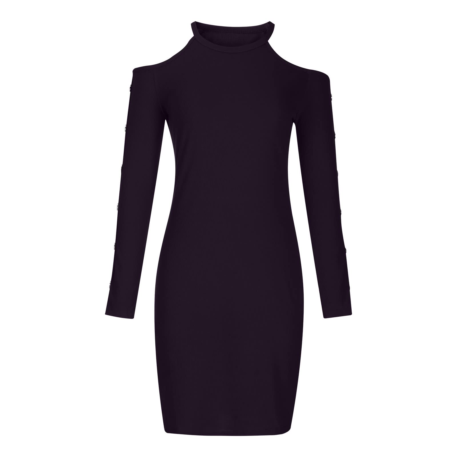 Ctreela Women's Fashion Pullover Sweater Dress - Cold Shoulder Bodycon Mini Dress with Knit Ribbed Long Sleeves | Perfect for Date Night, Office Wear & Winter Outfits