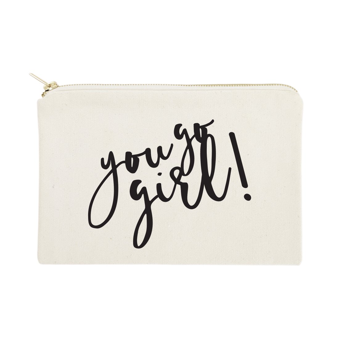 You Go Girl Cosmetic Bag & Travel Makeup Pouch - Cotton Canvas Makeup Organizer for Women | Perfect for Travel, Gym & Daily Essentials Storage