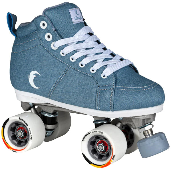 Chaya Vintage Denim Roller Skates for Women - Retro Style Quad Roller Skates with Leather Lining & Toe Stop - Perfect for Roller Rink, Outdoor Skating & 80s Themed Parties