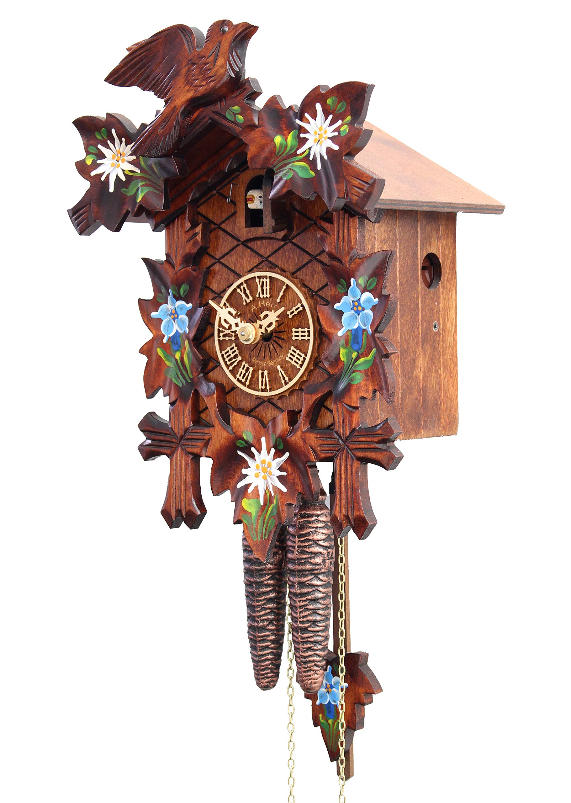 Handmade Cuckoo Clock with Alpine Flowers Design - Traditional German Wooden Wall Clock for Home & Office Decor | Perfect for Living Room, Bedroom, or Cabin