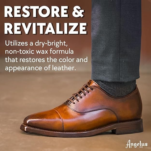 Angelus Liquid Shoe Polish - Instant Shine for Leather Shoes, Boots & Jackets | Premium Brown Leather Care | Perfect for Dress Shoes, Work Boots & Leather Accessories | Quick & Easy Application for Professional Look