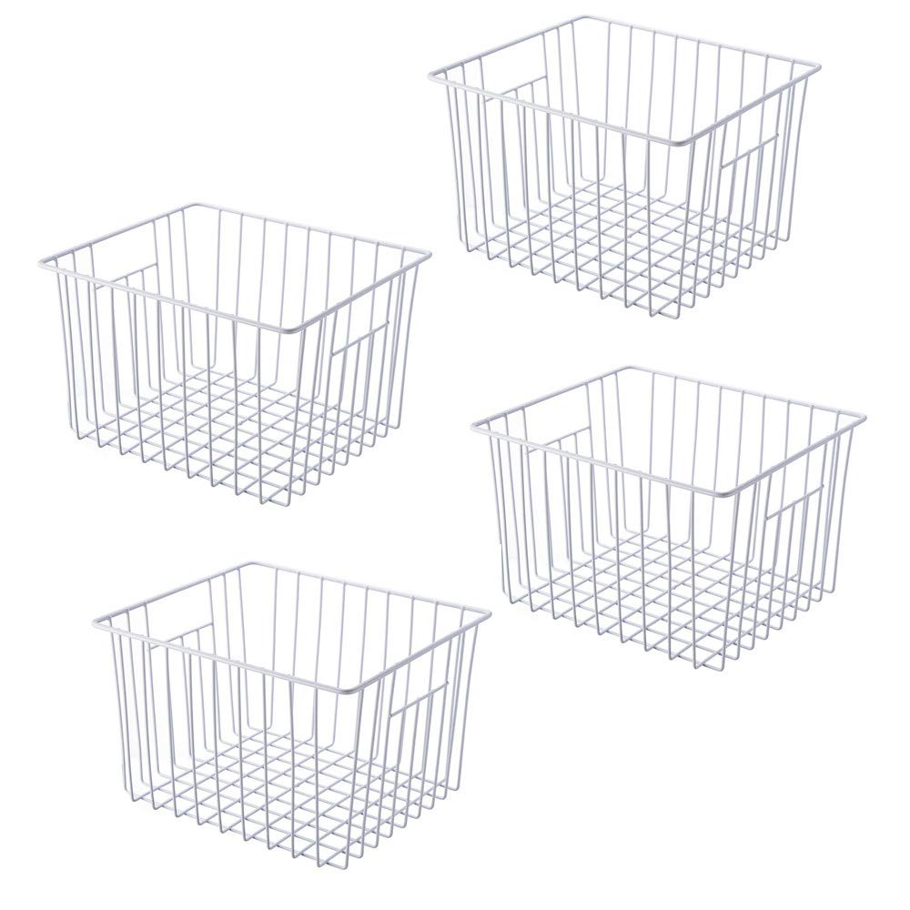 **Metal Wire Storage Basket - Freezer Organizer Bin with Handles, Rustproof White Kitchen & Pantry Container for Bathroom, Closet, Bedroom & Office | Perfect for Organizing Food, Toiletries & Office Supplies**