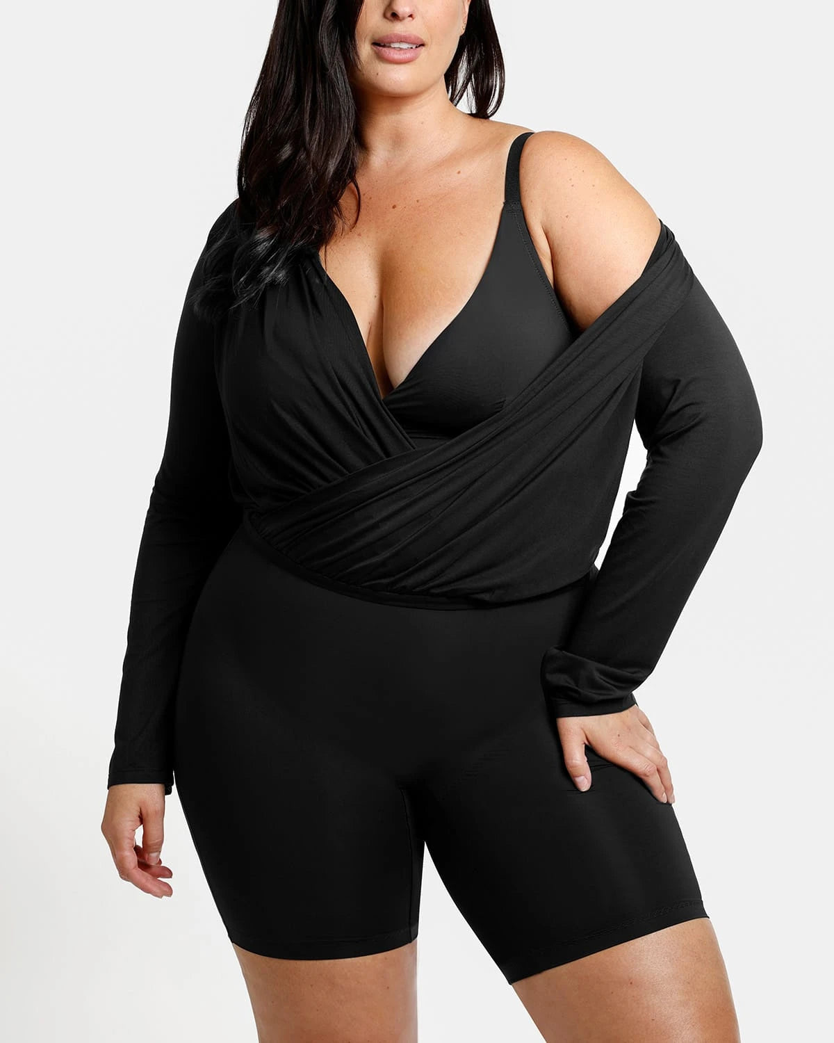 2-in-1 Built-in Shapewear Overlapping V-Neck Top for Women - Slimming Seamless Tummy Control Camisole for Layering & Everyday Wear