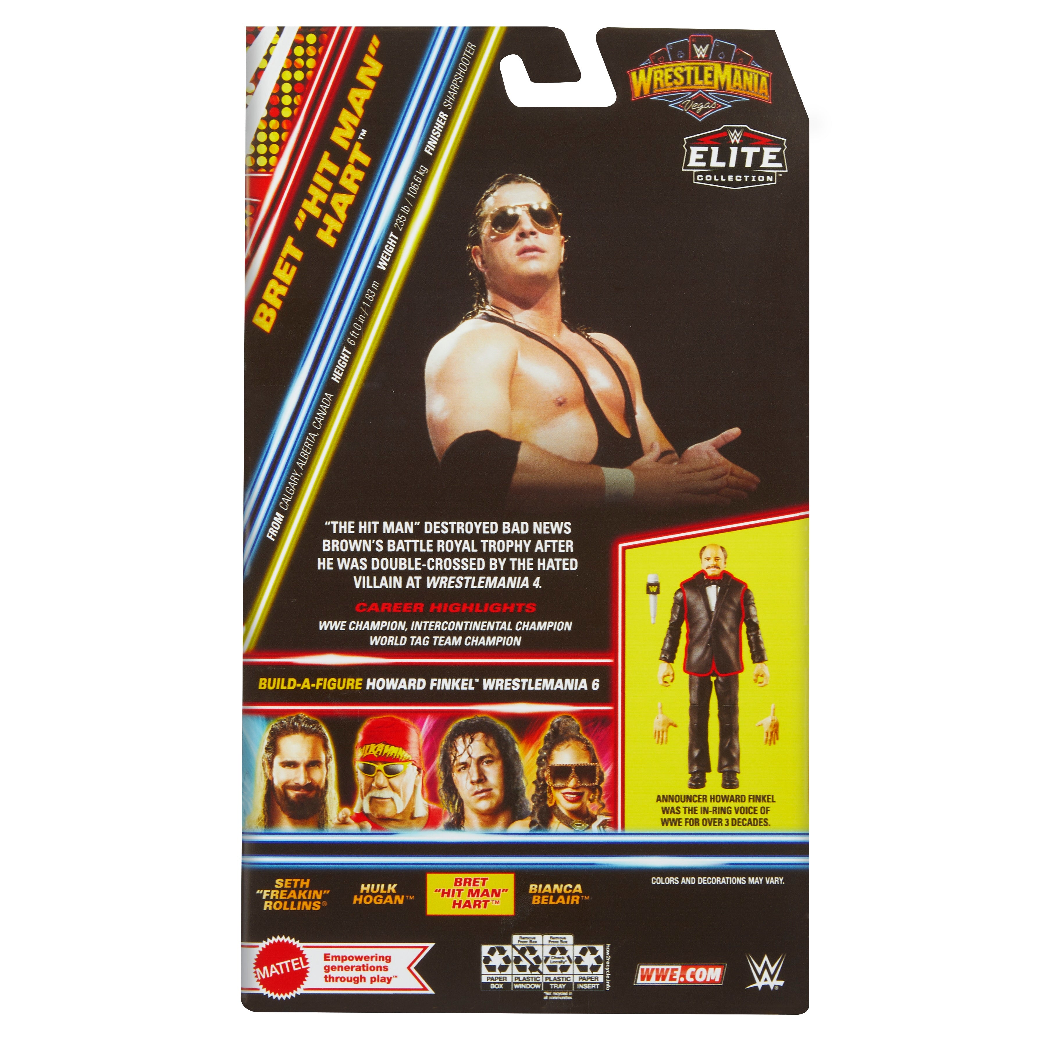 WWE WrestleMania Elite Collection Bret Hart Action Figure (Build-A-Figure) - Perfect for Wrestling Fans & Collectors, Great for Display, Play & Gift Giving