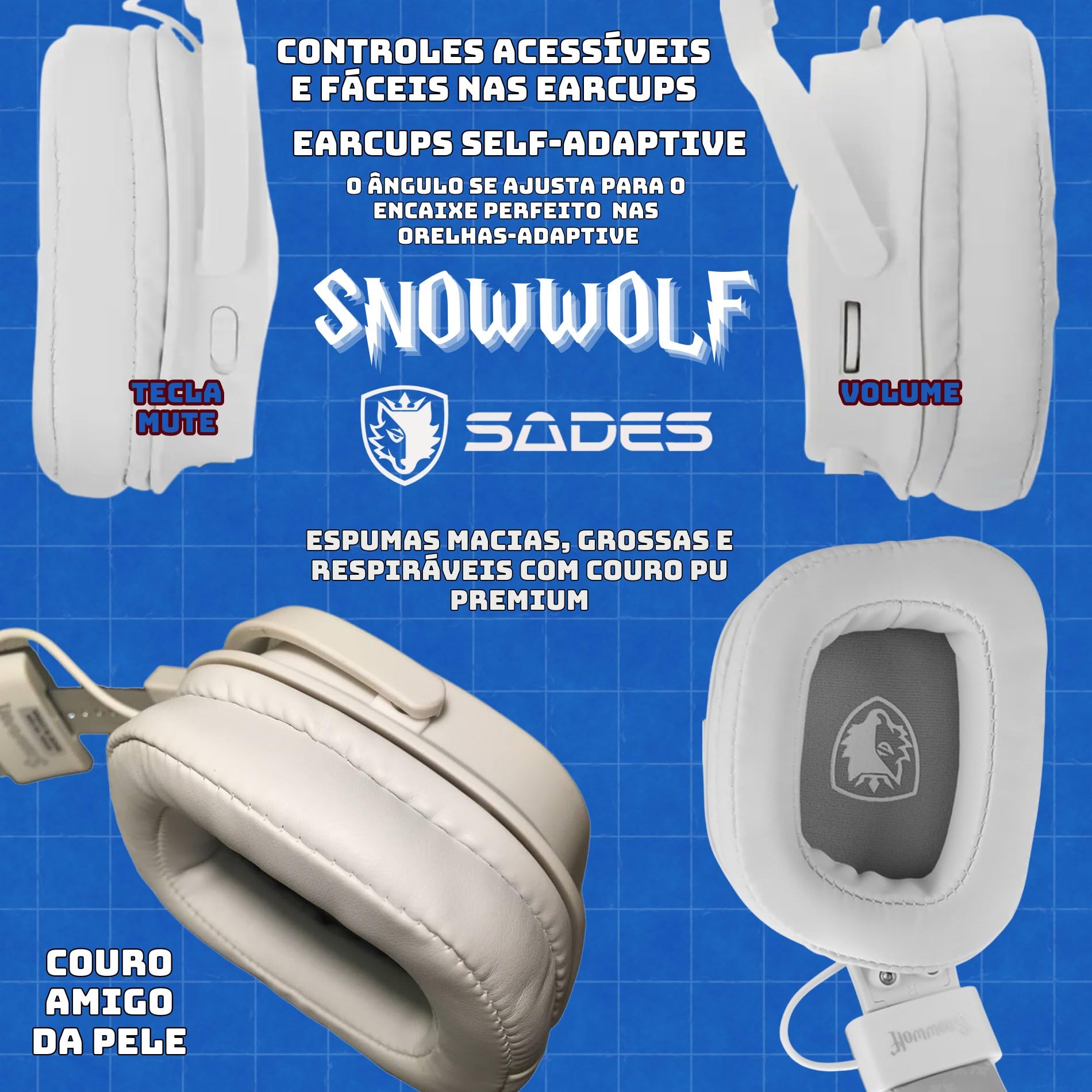 SADES Snowwolf SA-722S Wireless Gaming Headset with Microphone - White Noise Cancelling Over-Ear Headphones for PC, PS4, Xbox (18.5x9x26.5cm) - Perfect for Gaming, Streaming & Online Classes