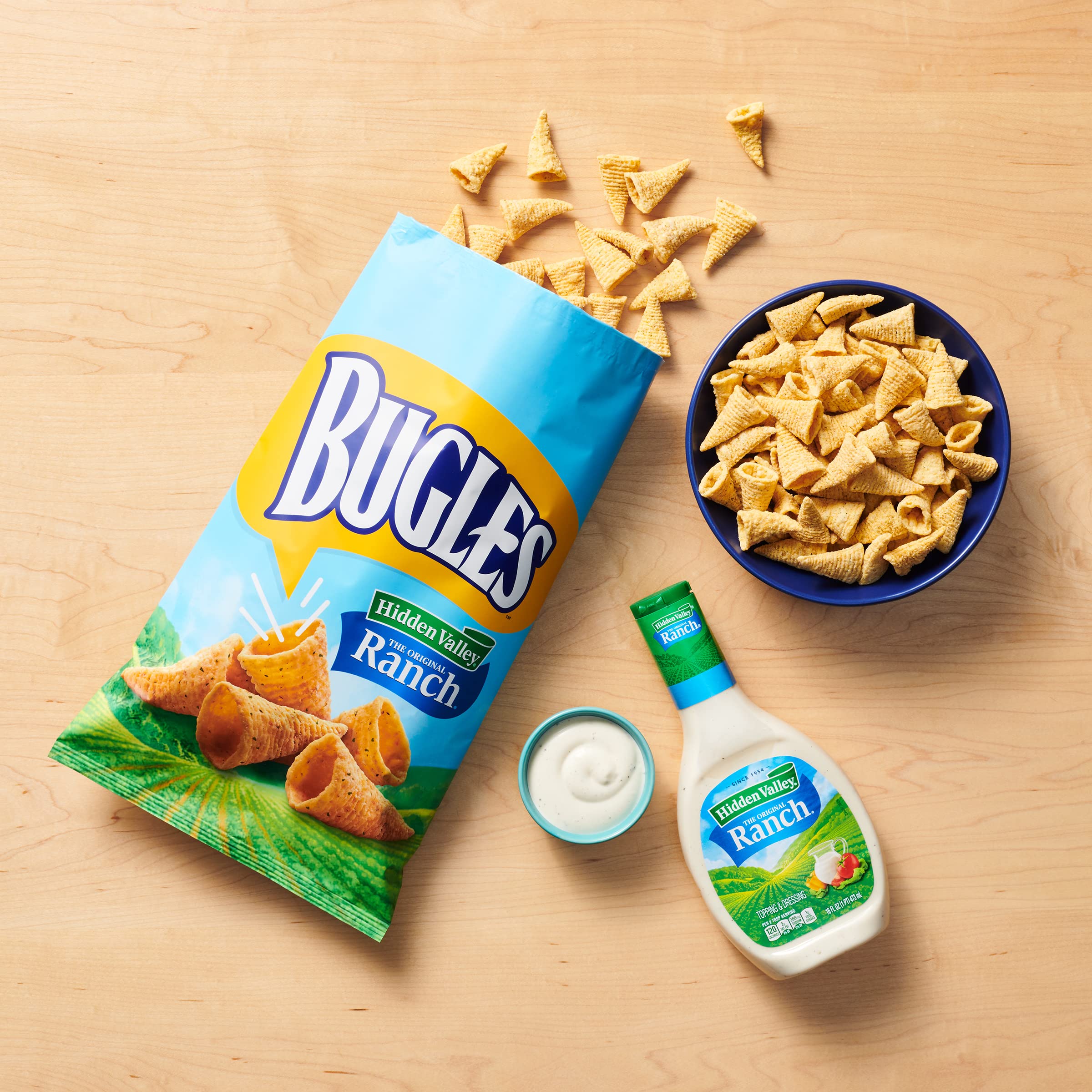 Bugles Crispy Corn Snacks - Hidden Valley Ranch Flavor (7.5 oz) | Crunchy Party Snacks for Movie Nights, Road Trips & Office Breaks